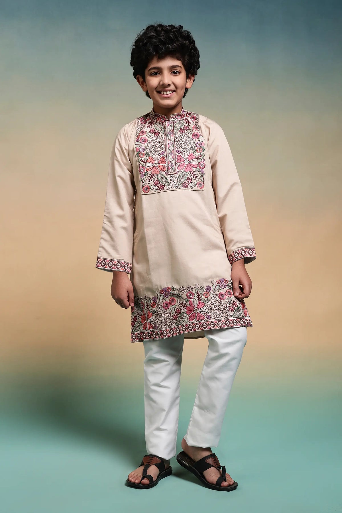 Chiku Embroidery Work Kids Kurta Set