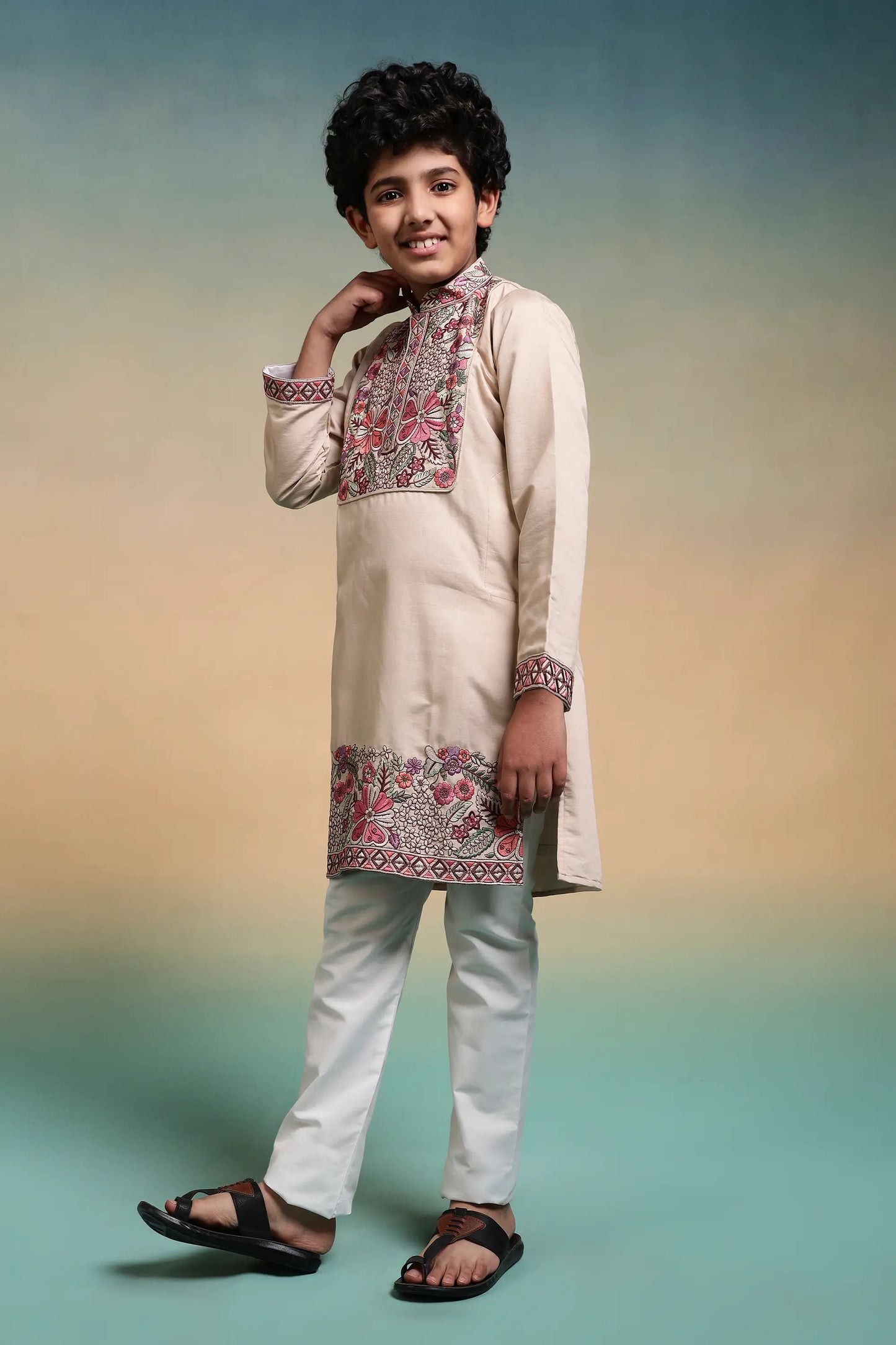 Chiku Embroidery Work Kids Kurta Set