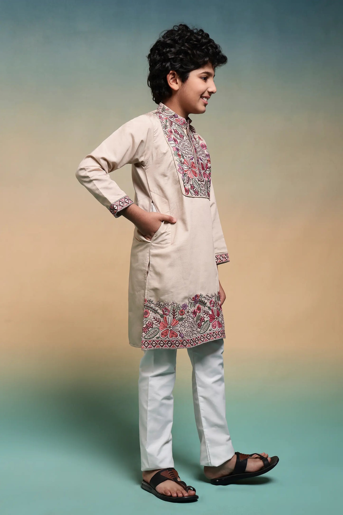Chiku Embroidery Work Kids Kurta Set