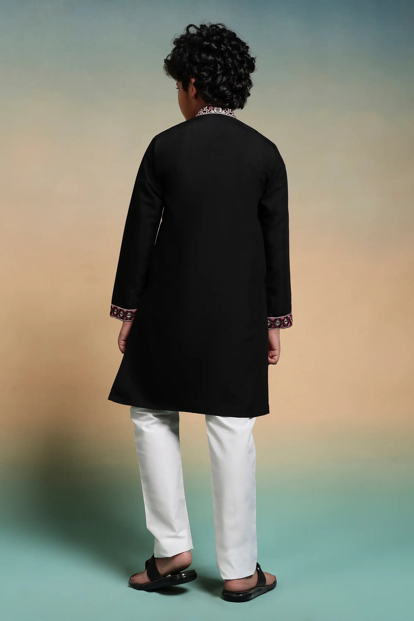 Black Embroidery Work Kids Kurta Set