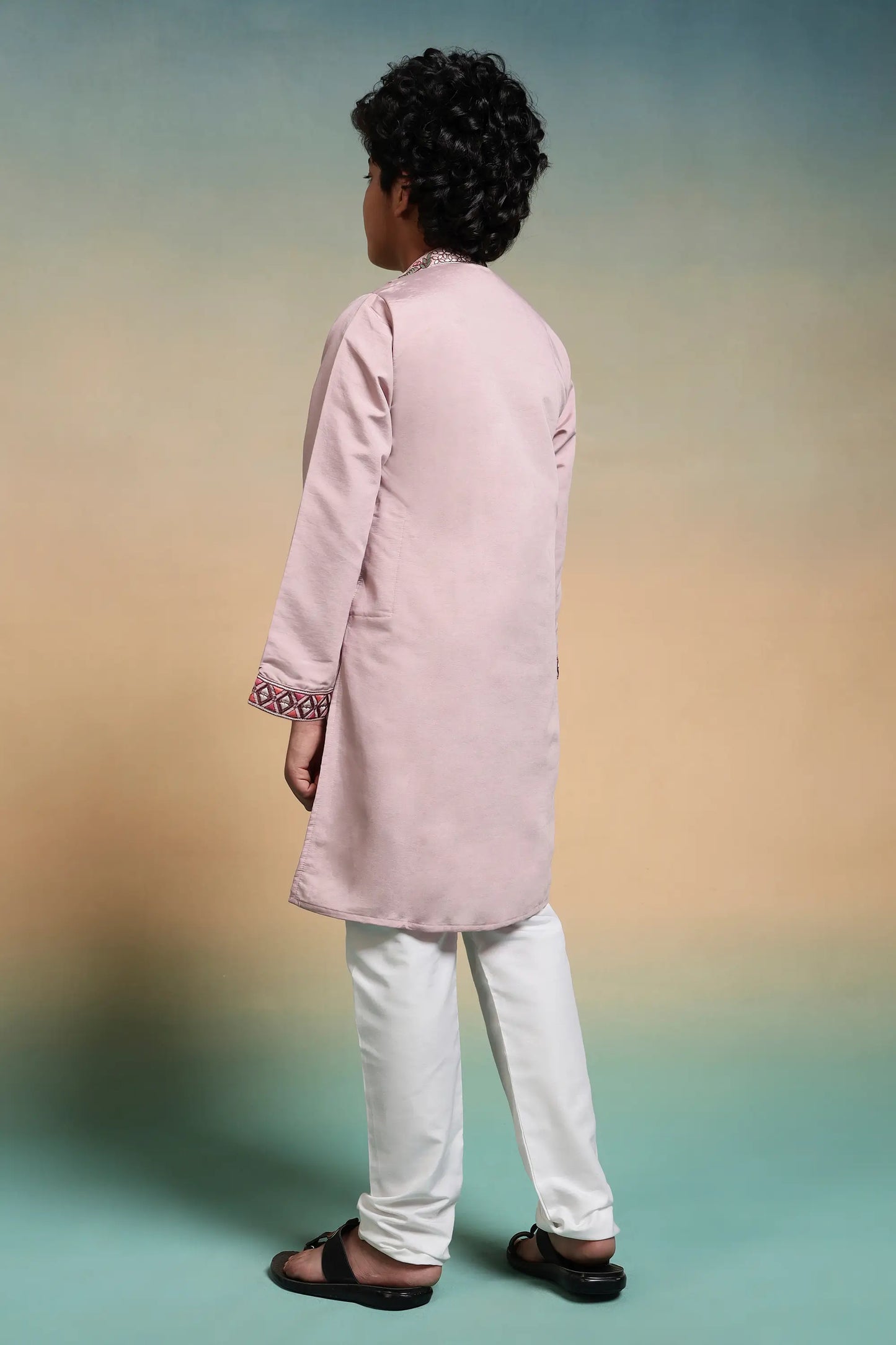 Light Pink Embroidery Work Kids Kurta Set