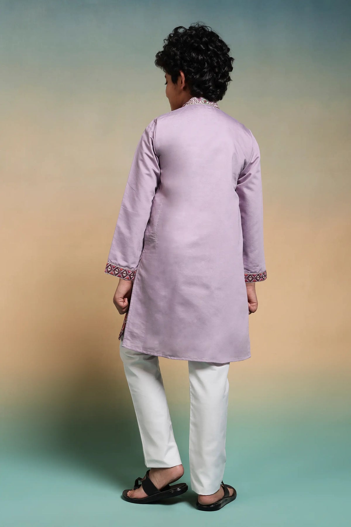 Lavender Embroidery Work Kids Kurta Set