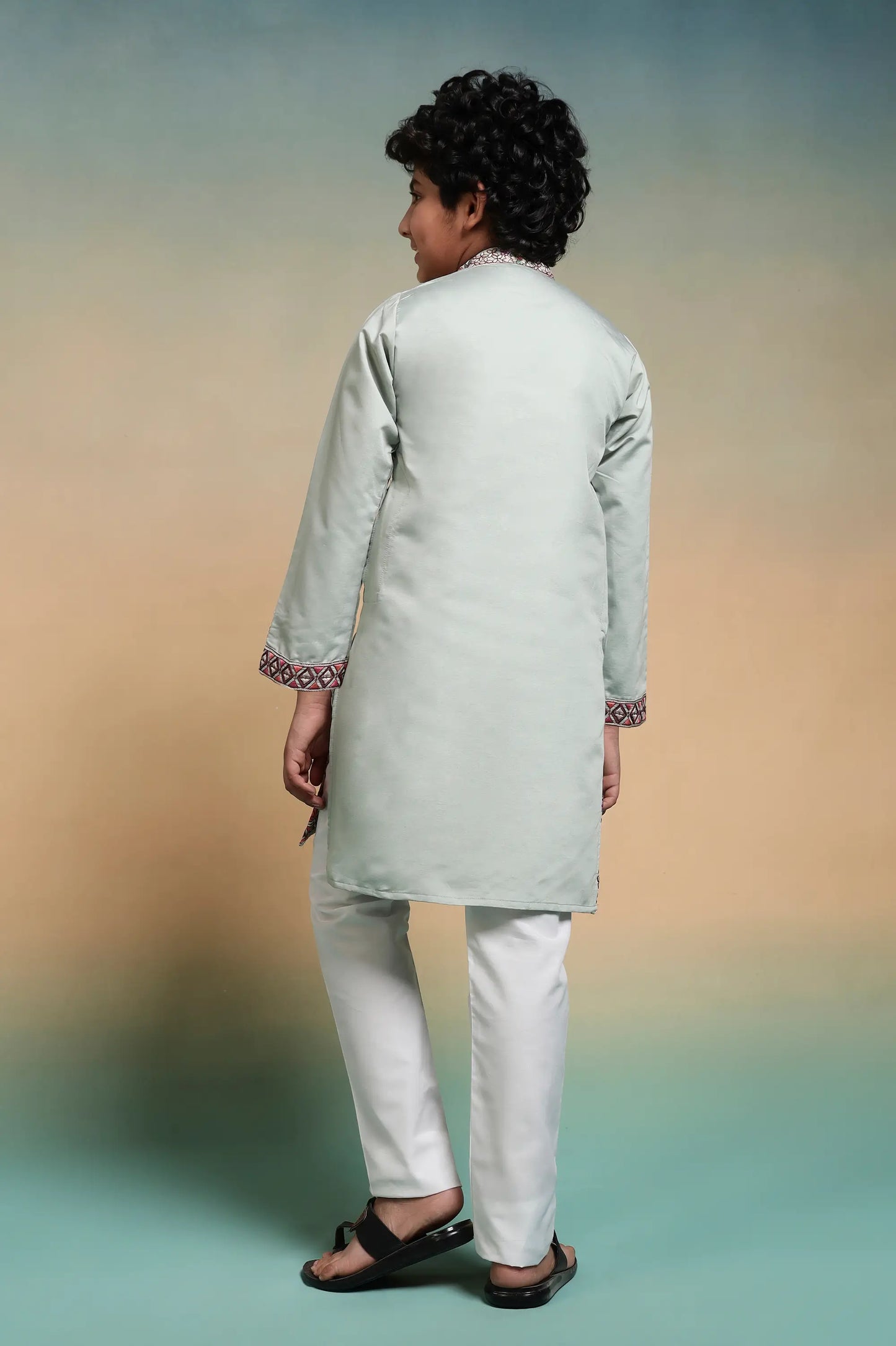 Pista Embroidery Work Kids Kurta Set