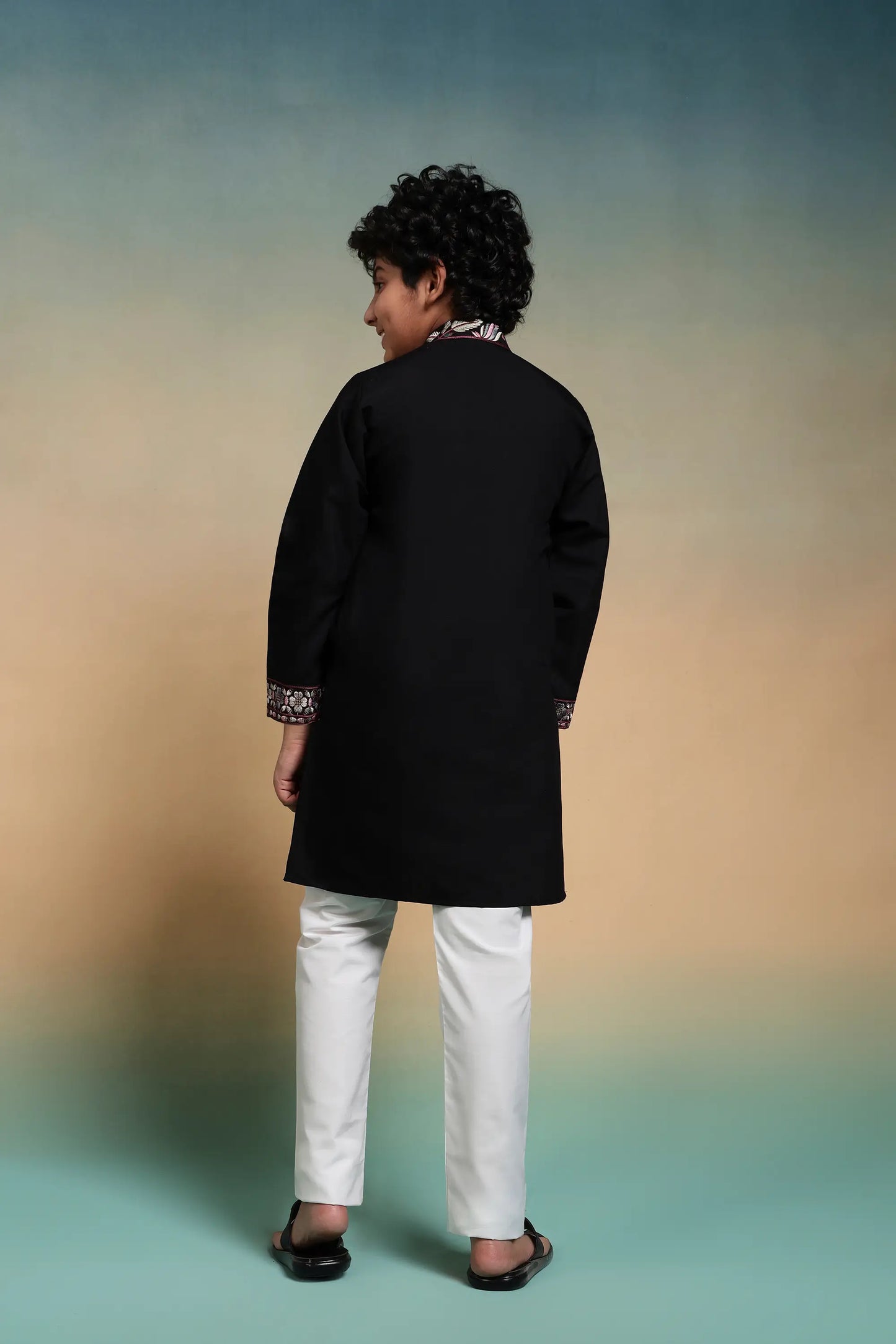 Black Embroidery Silk Kurta Set