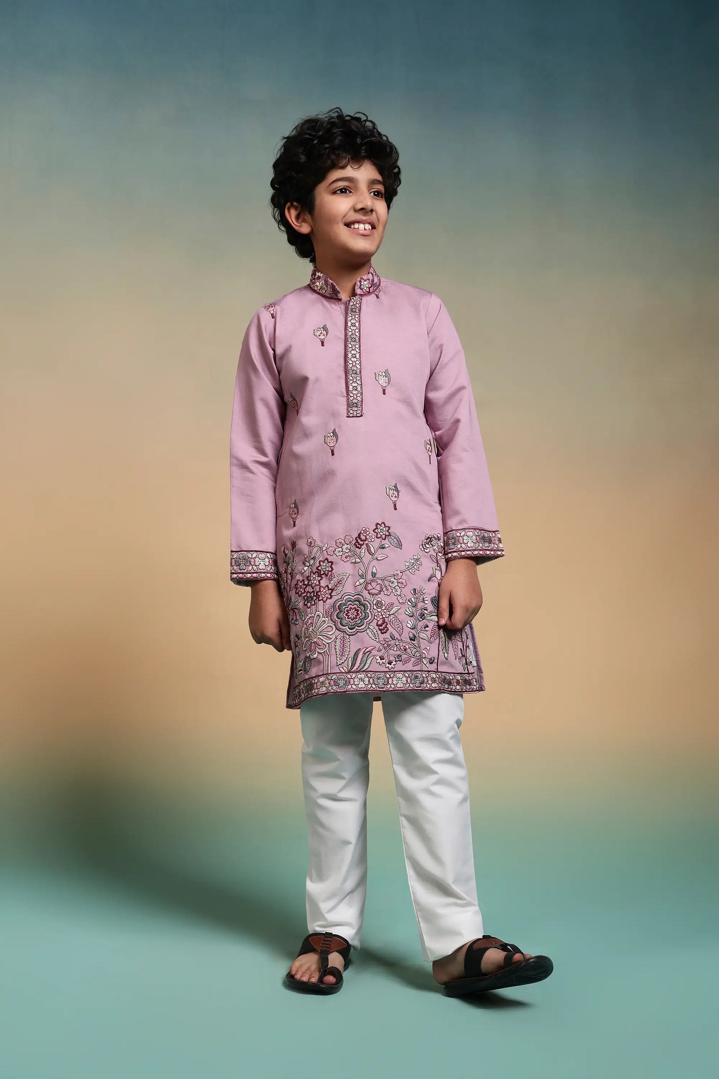 Pink Embroidery Silk Kurta Set