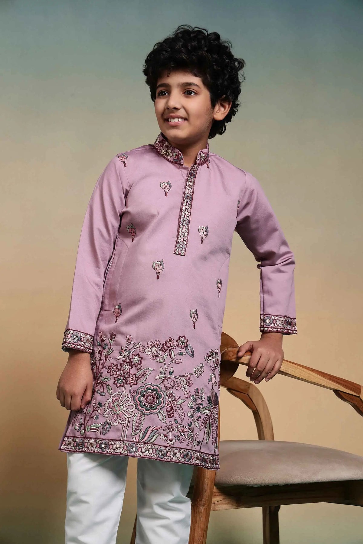 Pink Embroidery Silk Kurta Set