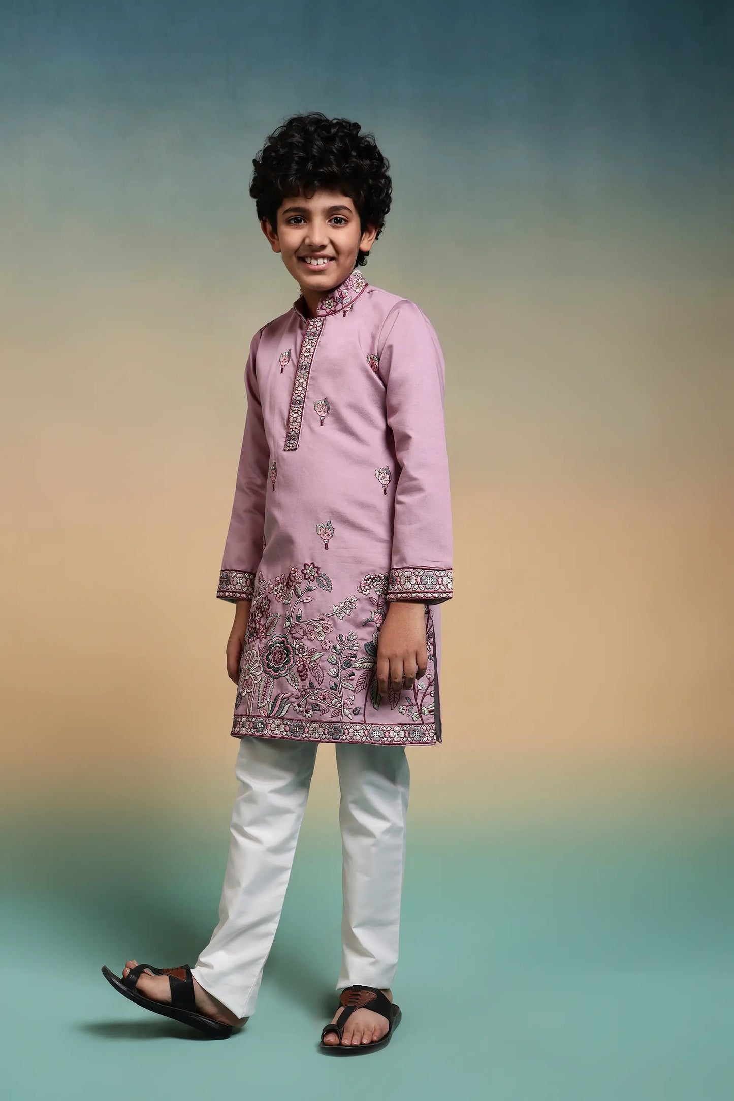 Pink Embroidery Silk Kurta Set