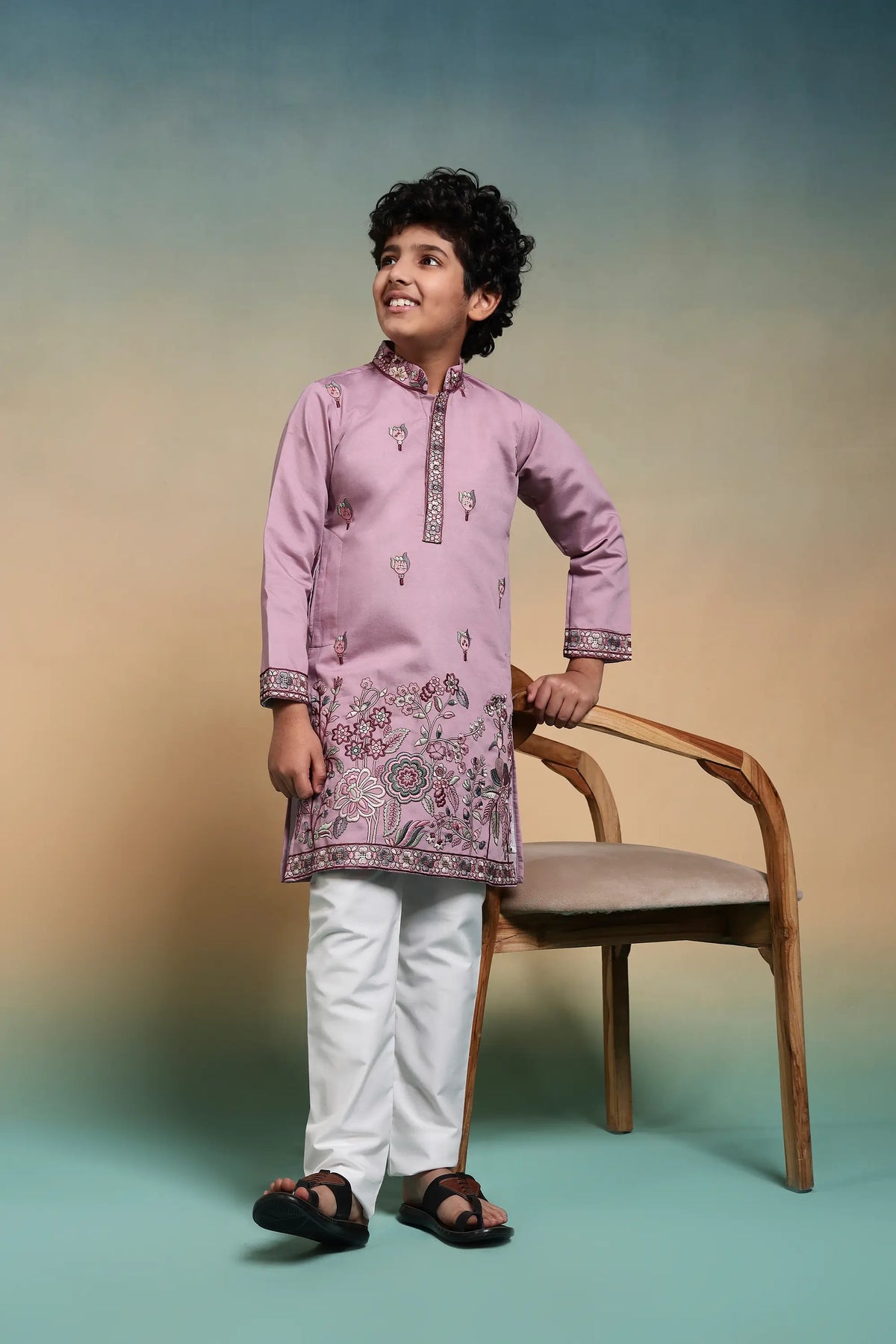 Pink Embroidery Silk Kurta Set
