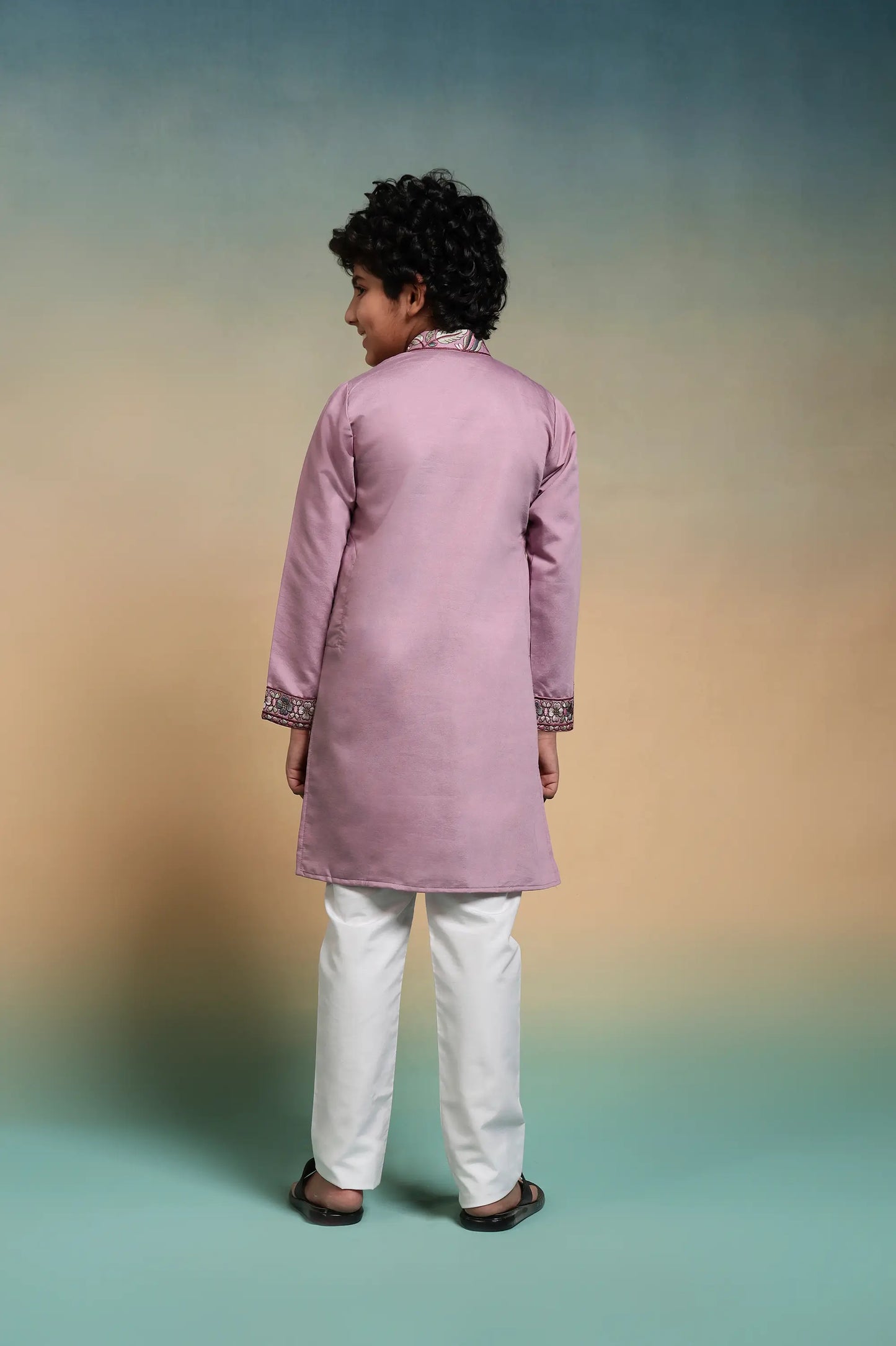 Pink Embroidery Silk Kurta Set
