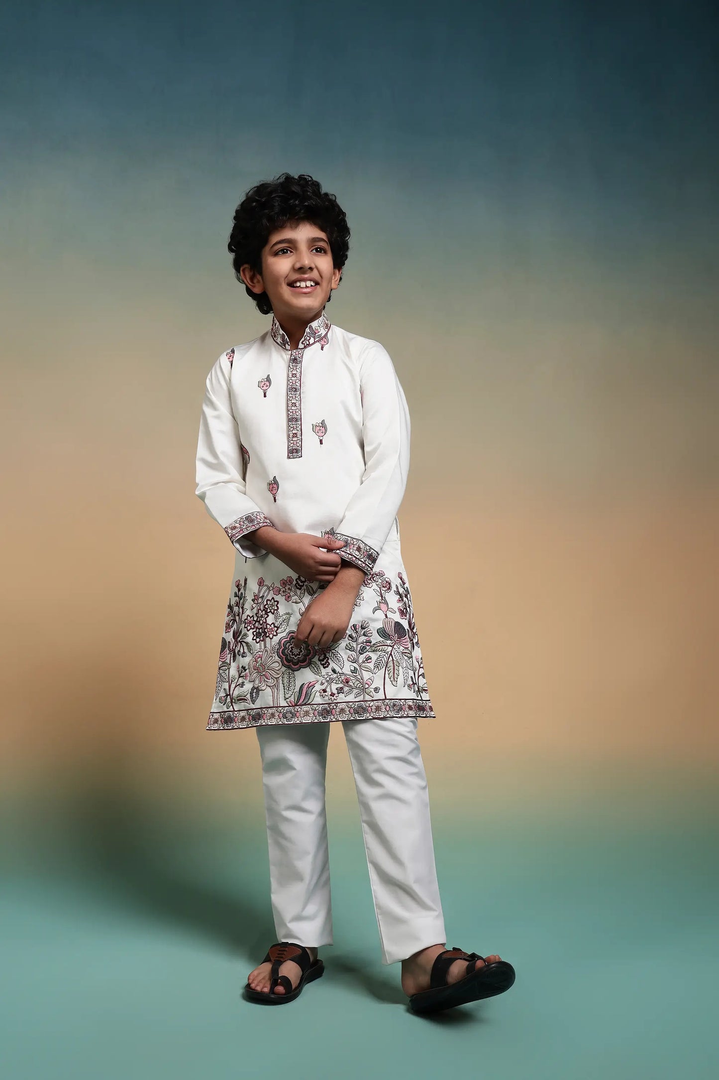 White Embroidery Silk Kurta Set