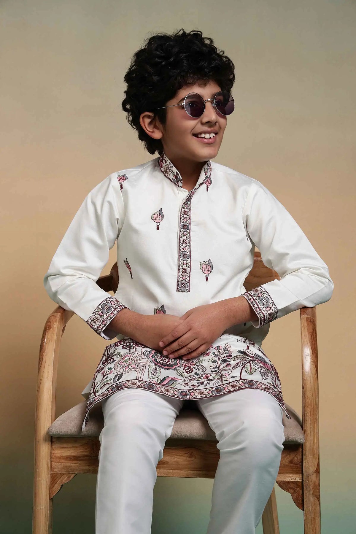 White Embroidery Silk Kurta Set