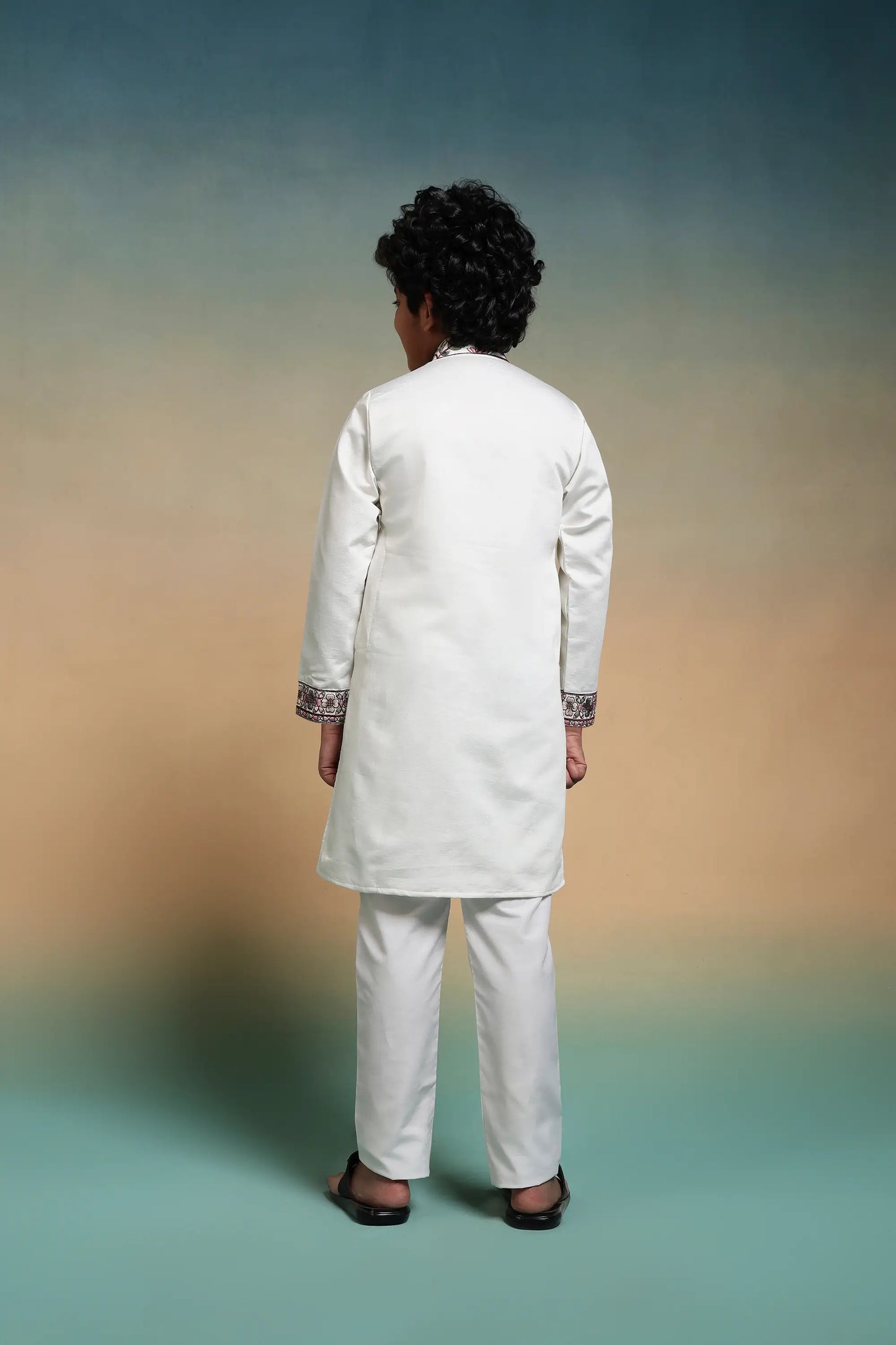 White Embroidery Silk Kurta Set