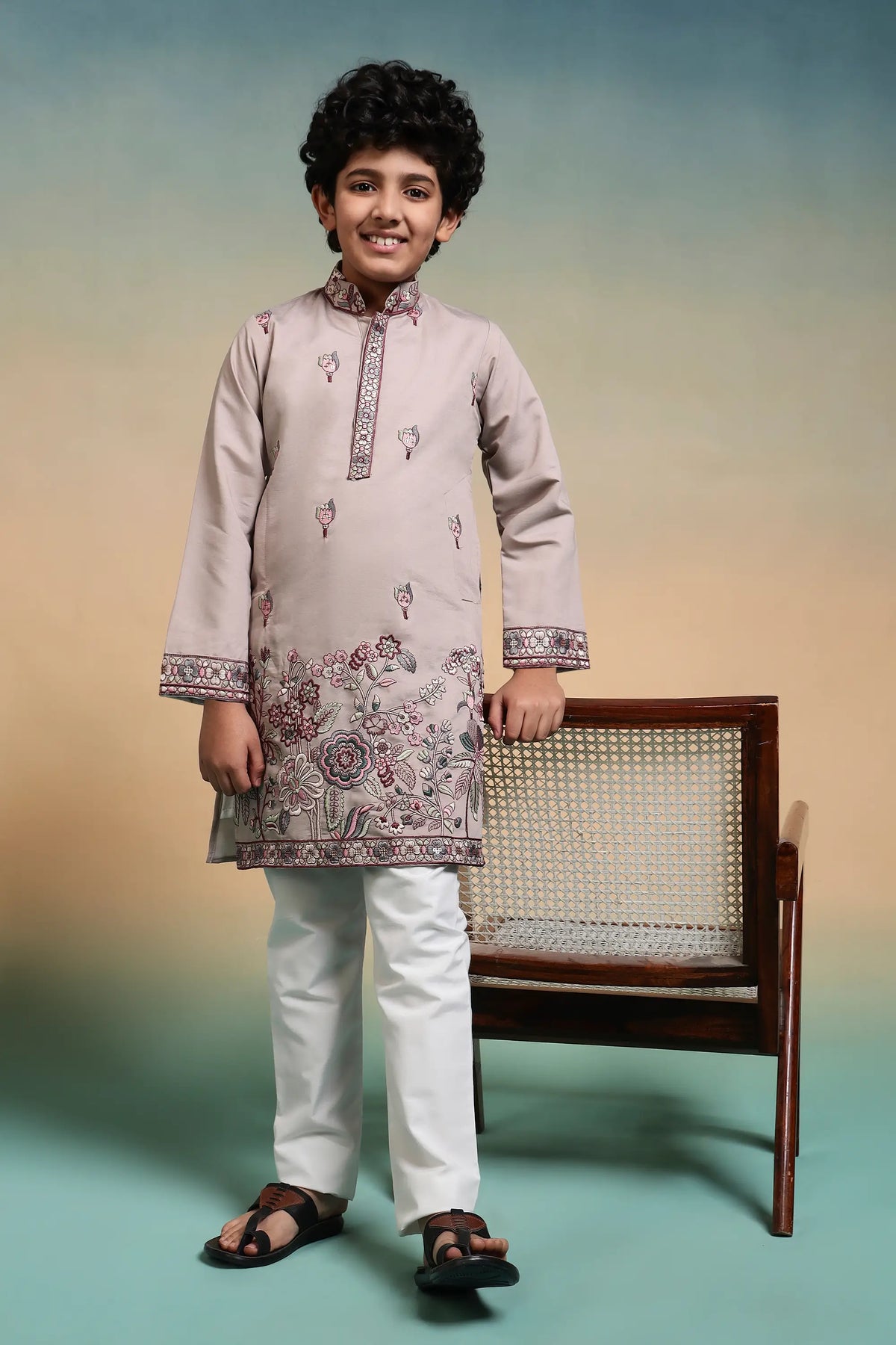 Chiku Embroidery Silk Kurta Set