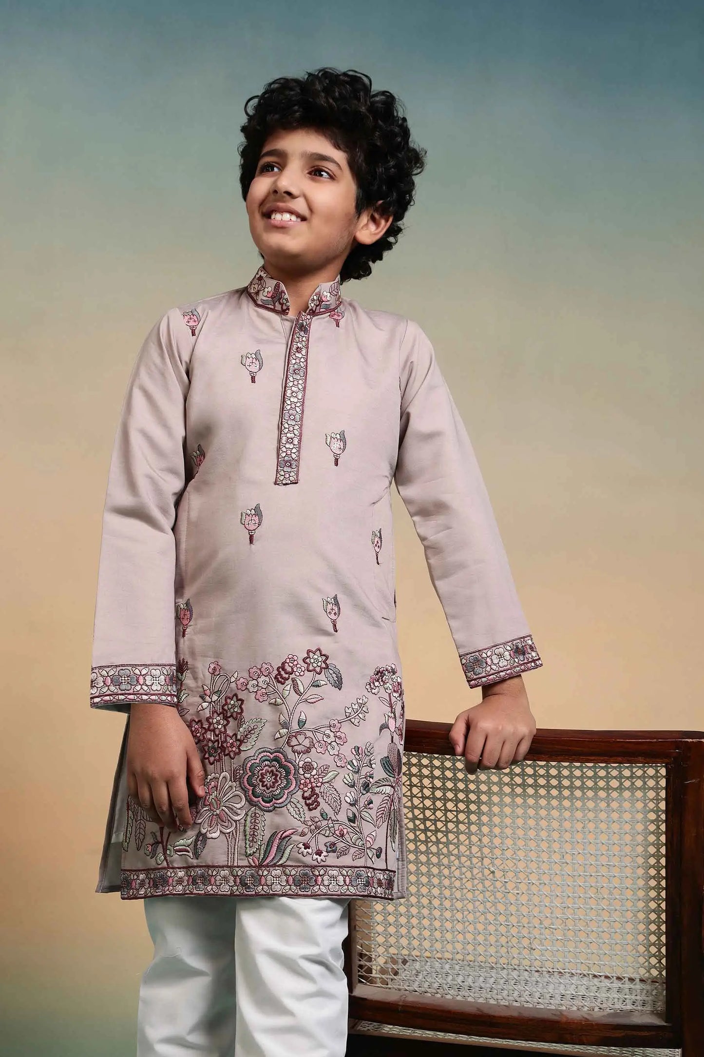 Chiku Embroidery Silk Kurta Set