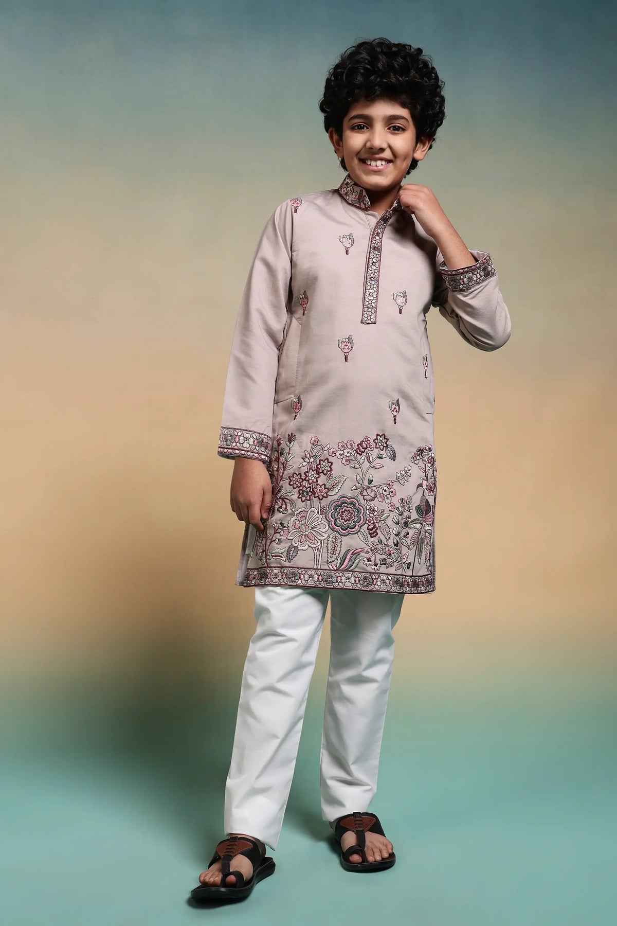 Chiku Embroidery Silk Kurta Set
