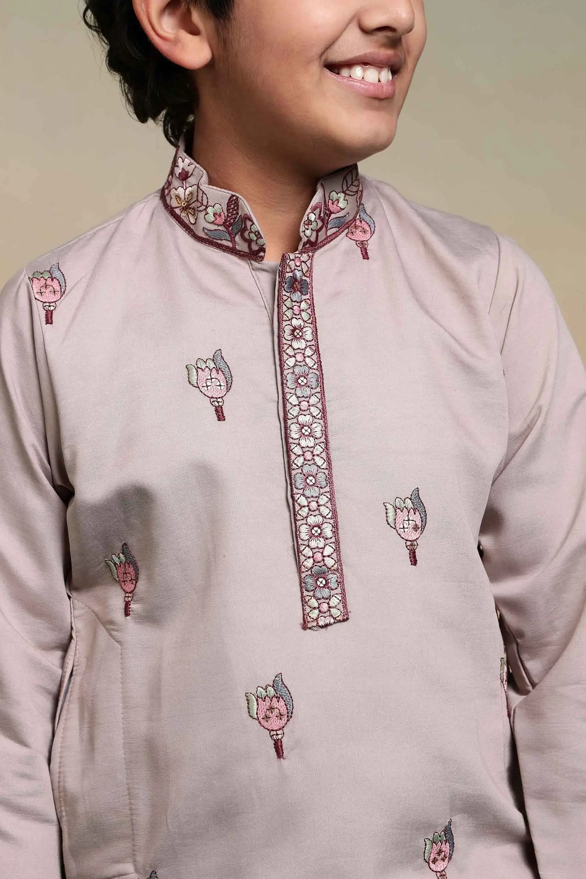 Chiku Embroidery Silk Kurta Set