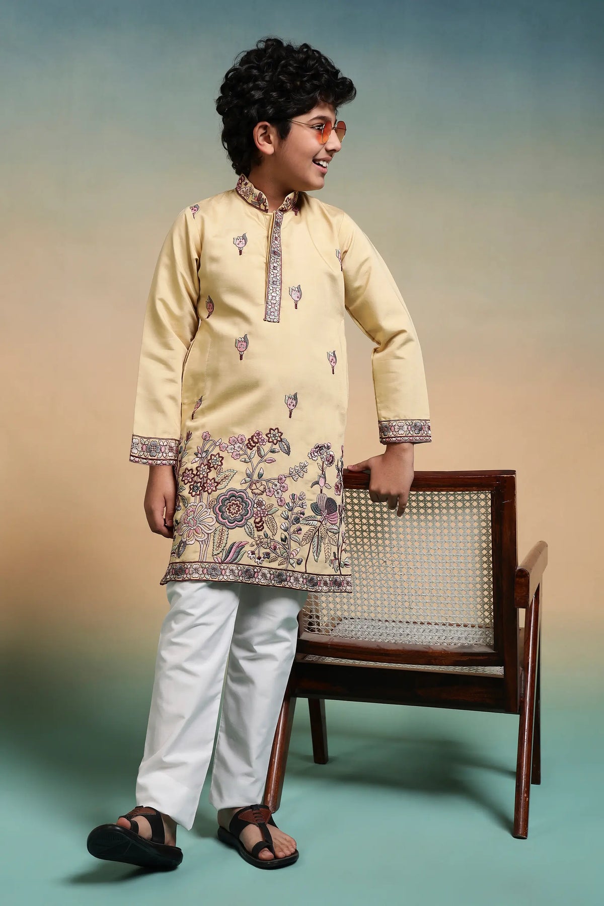 Yellow Embroidery Silk Kurta Set