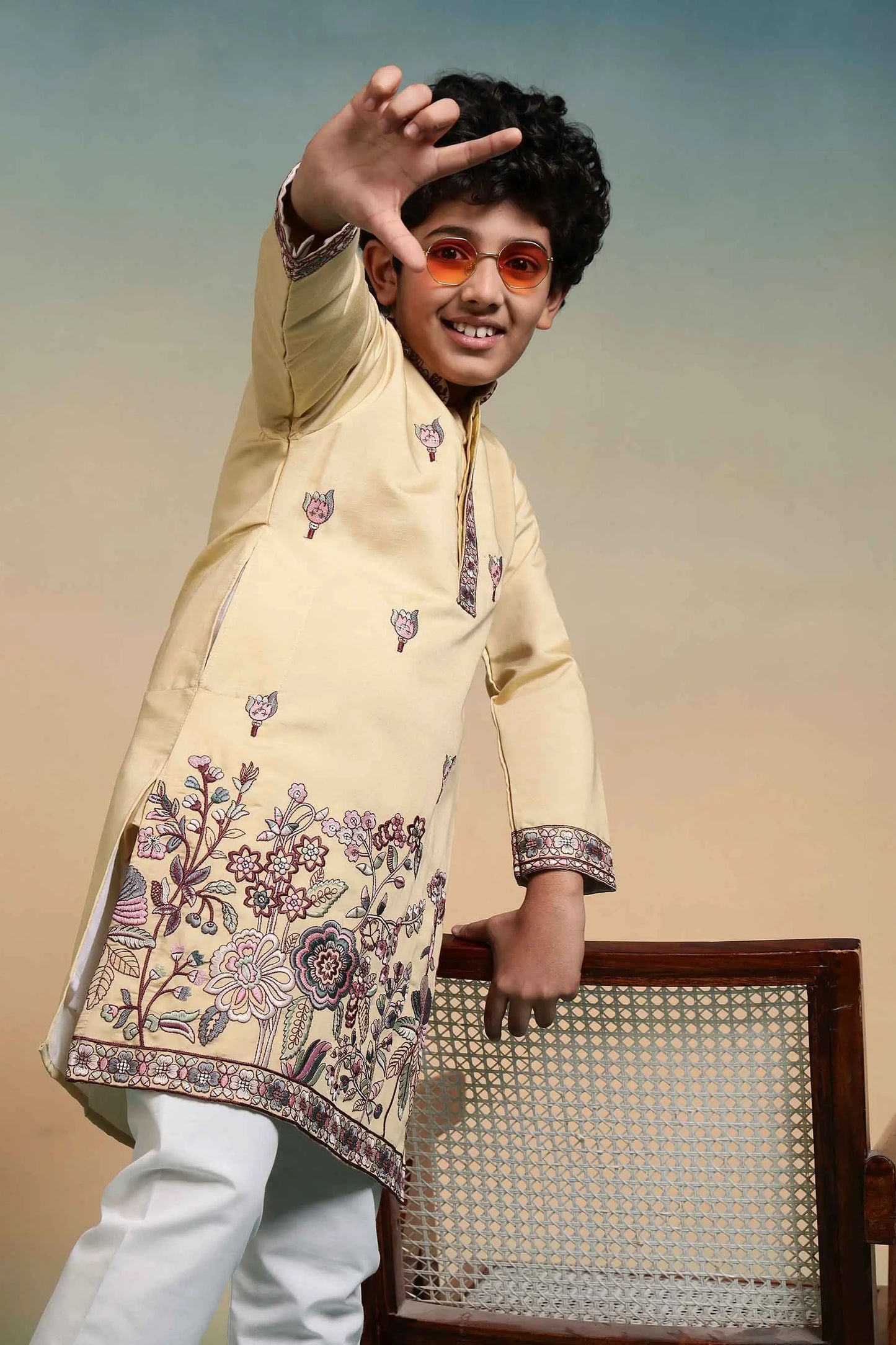 Yellow Embroidery Silk Kurta Set