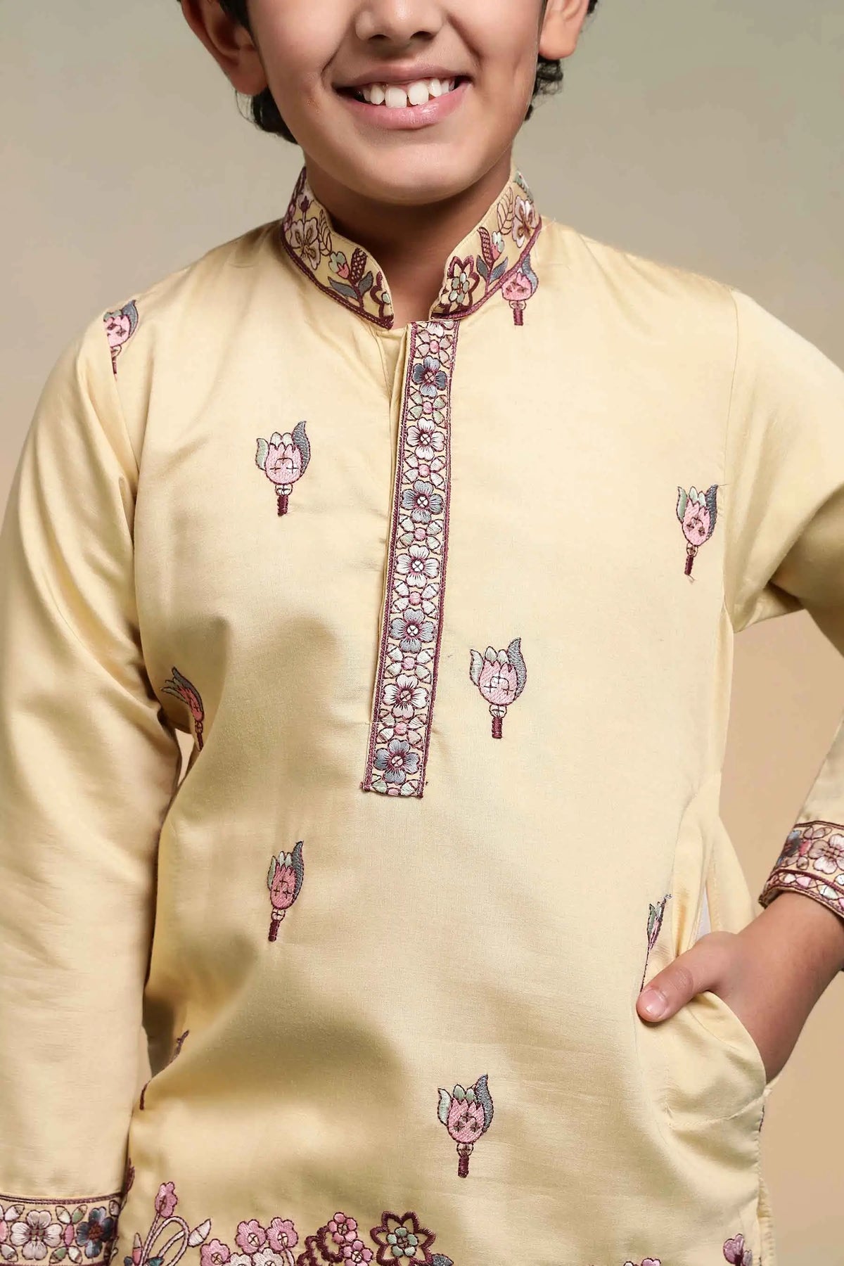 Yellow Embroidery Silk Kurta Set