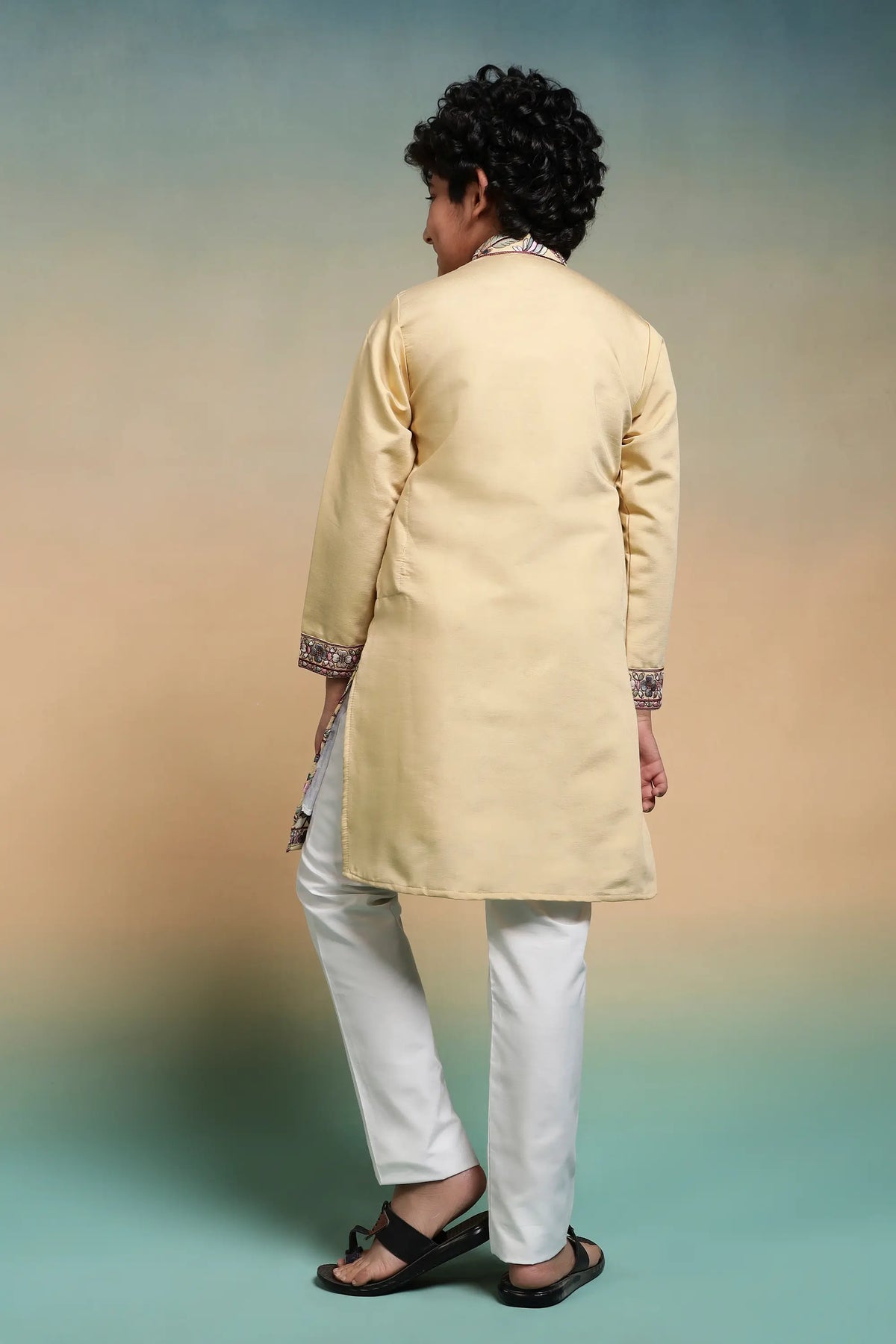 Yellow Embroidery Silk Kurta Set