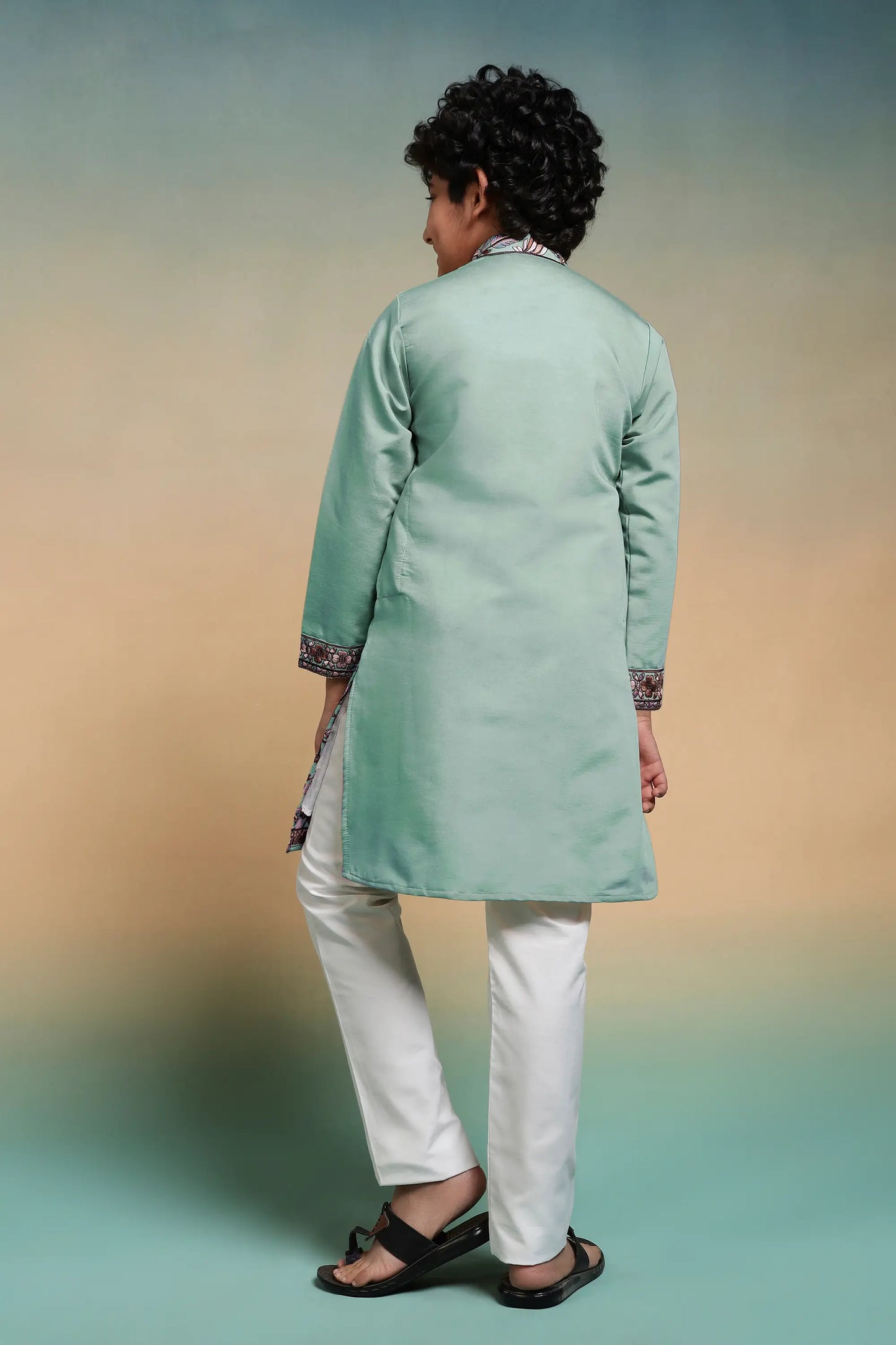 Pista Embroidery Silk Kurta Set