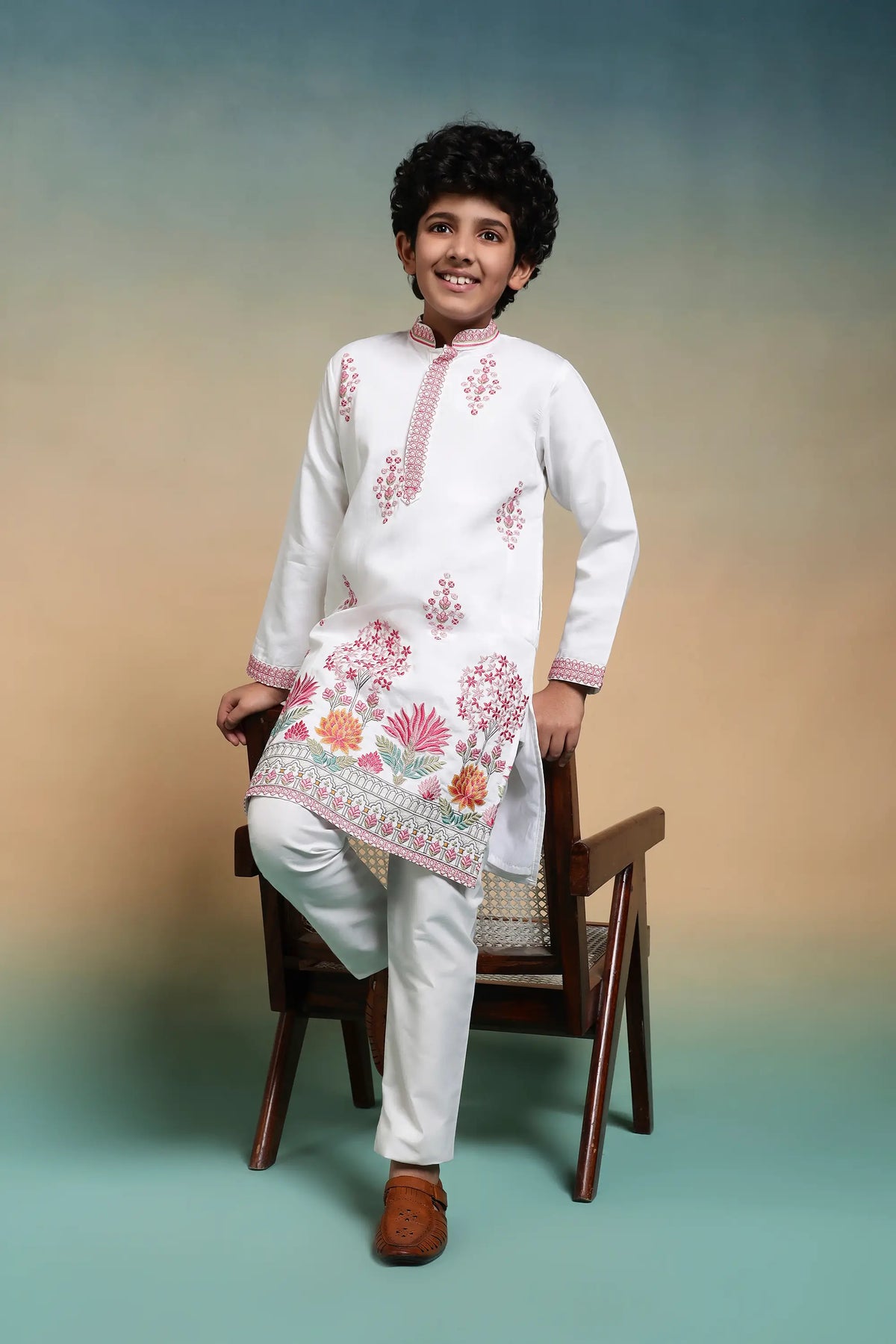 White Embroidered Kids Kurta Set