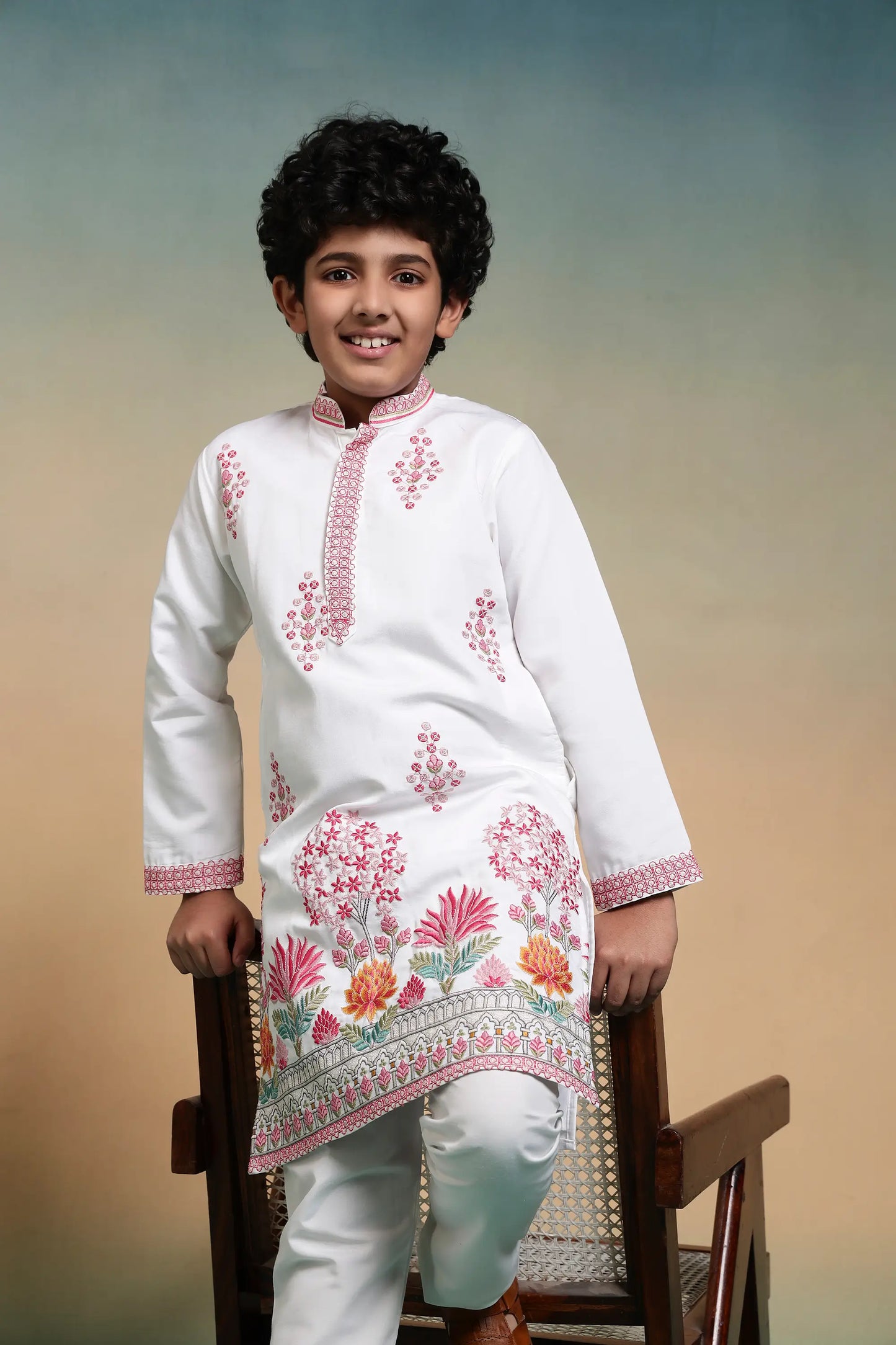 White Embroidered Kids Kurta Set