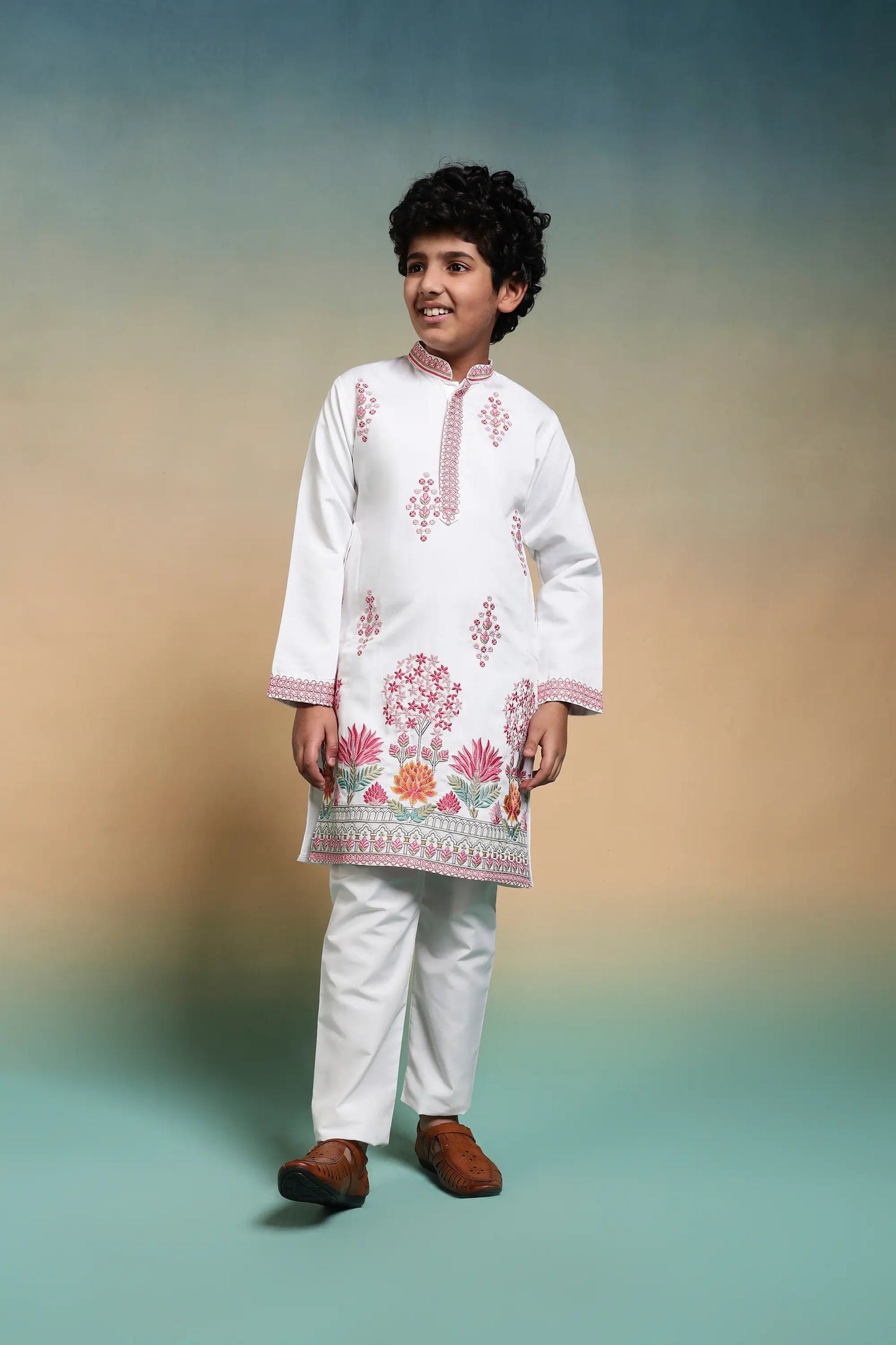 White Embroidered Kids Kurta Set