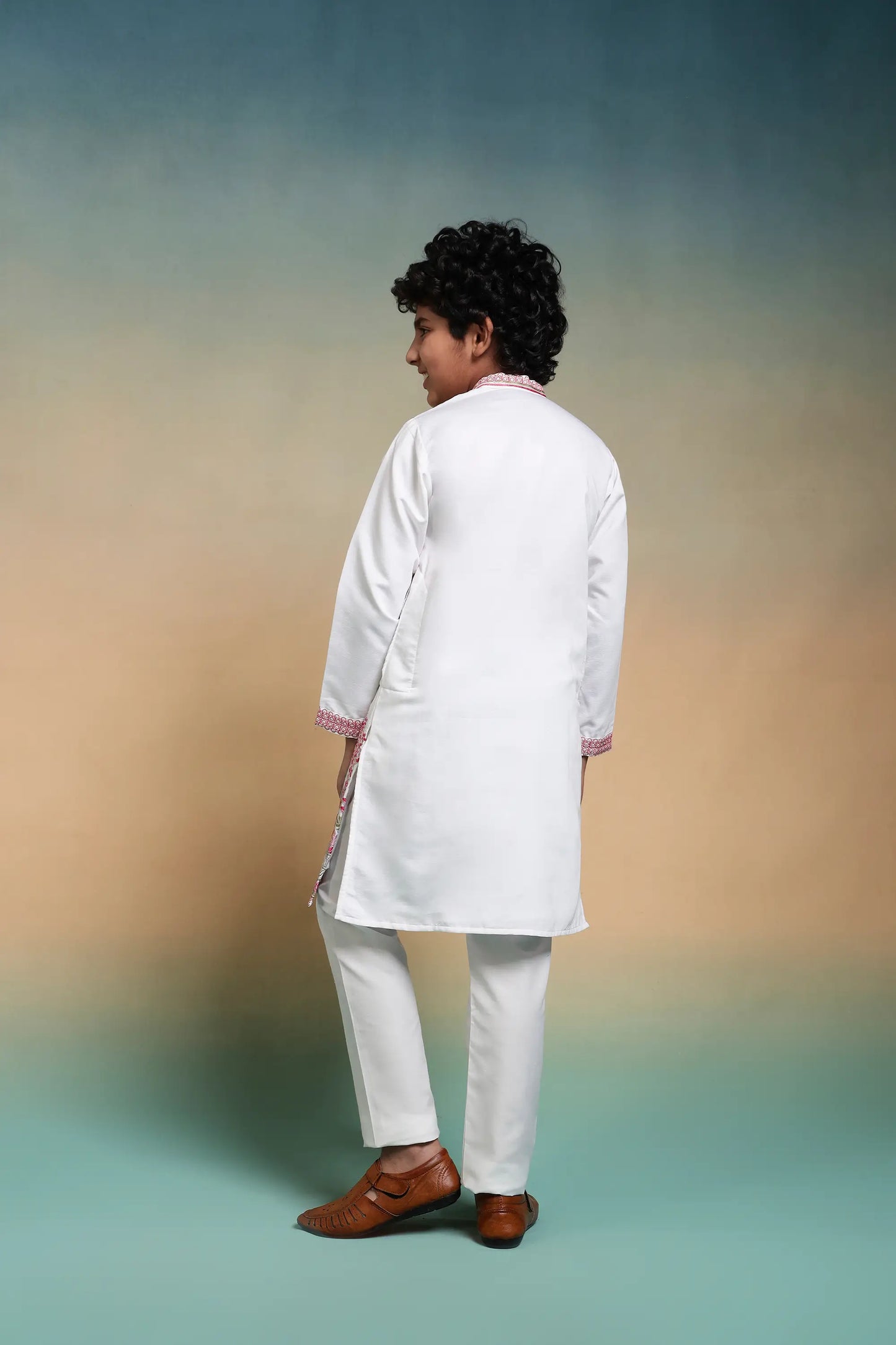 White Embroidered Kids Kurta Set