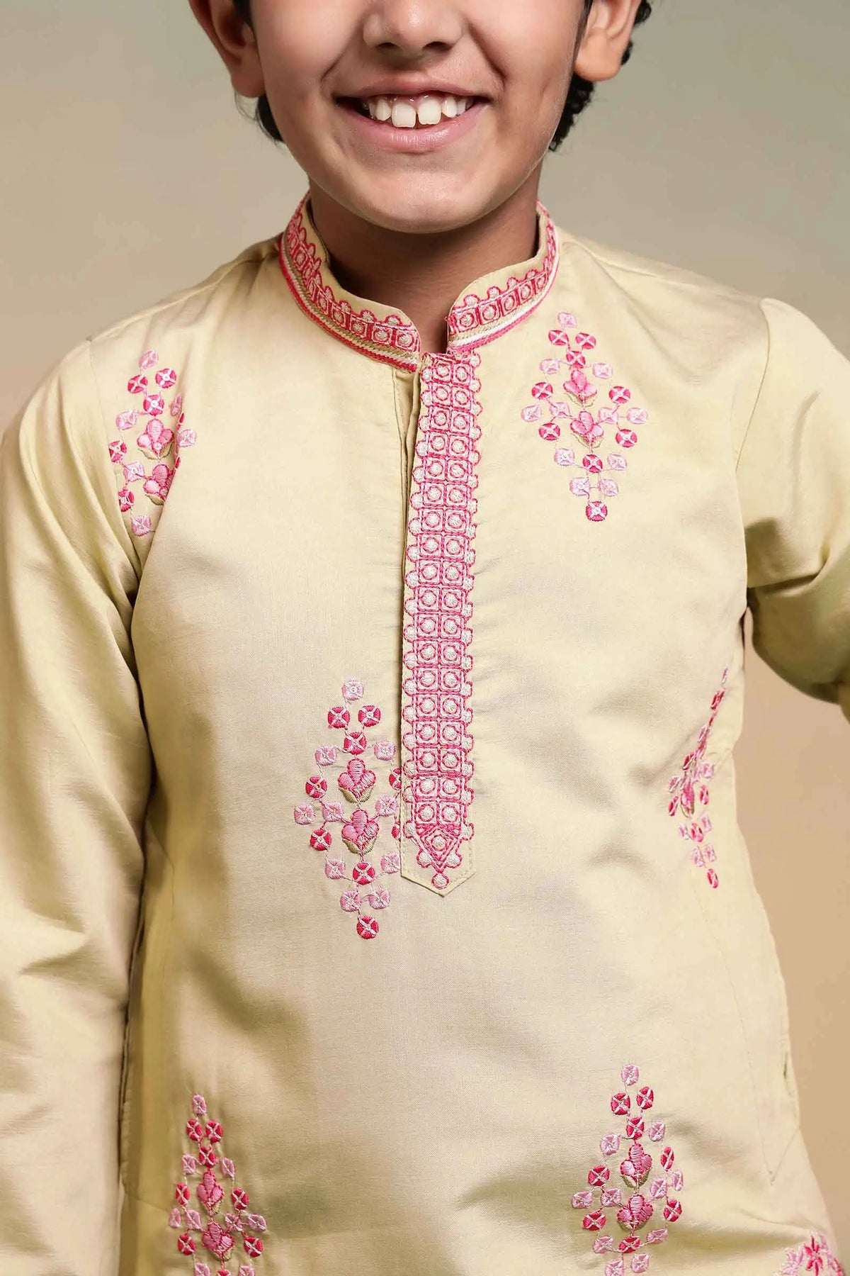 Yellow Embroidered Kids Kurta Set