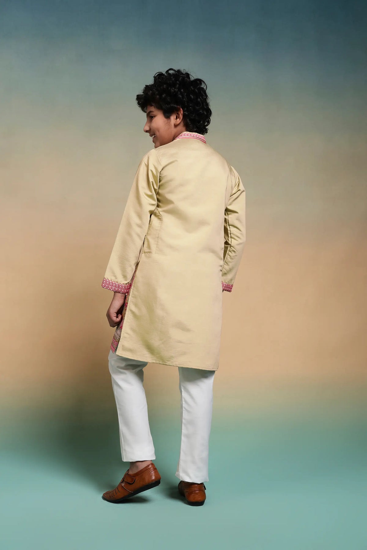 Yellow Embroidered Kids Kurta Set