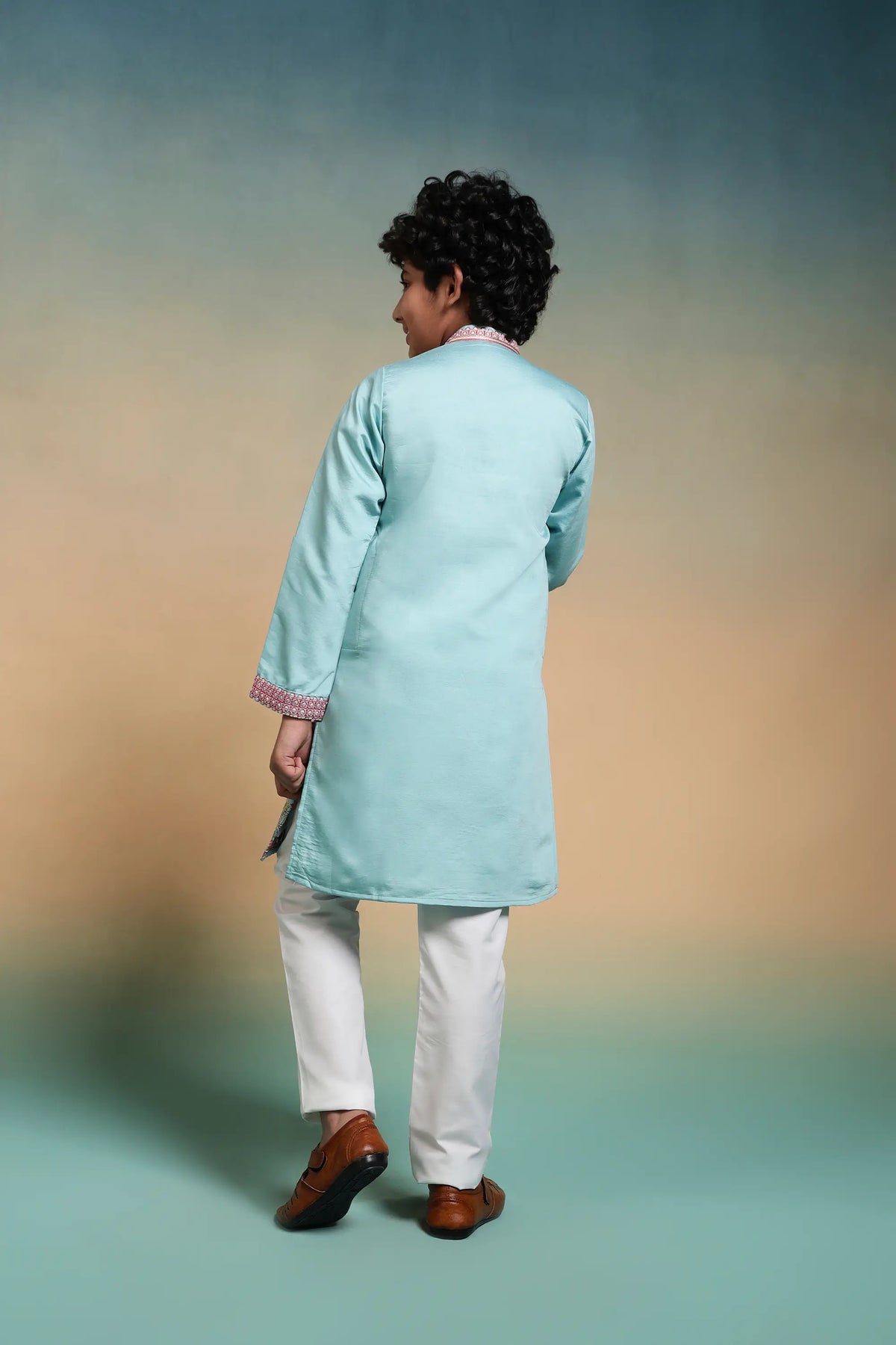 Sky Blue Embroidered Kids Kurta Set