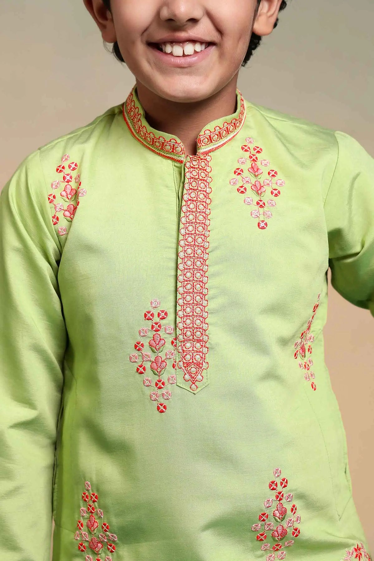 Pista Embroidered Kids Kurta Set