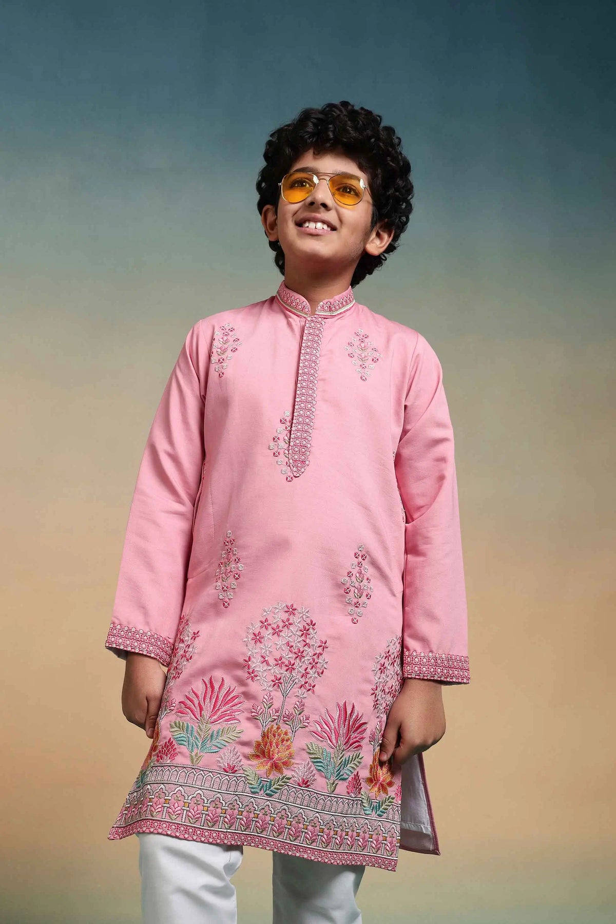 Light Pink Embroidered Kids Kurta Set