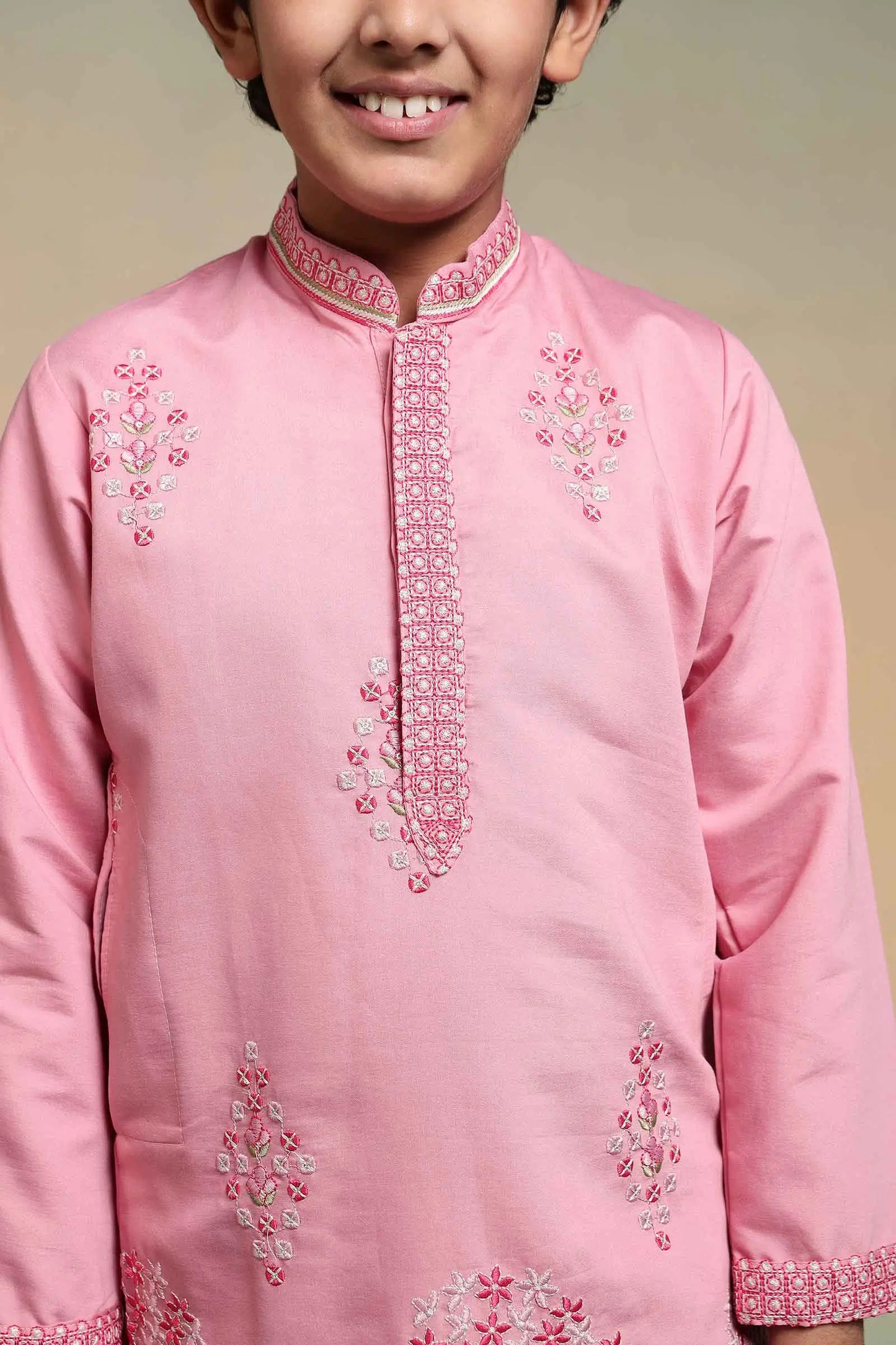 Light Pink Embroidered Kids Kurta Set