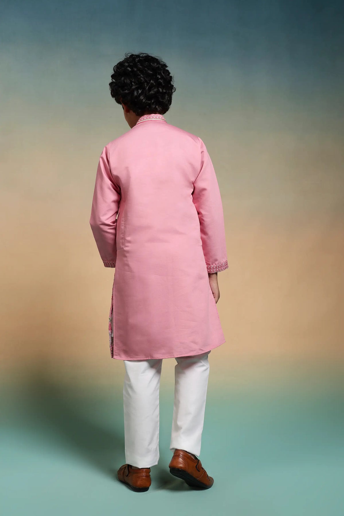 Light Pink Embroidered Kids Kurta Set