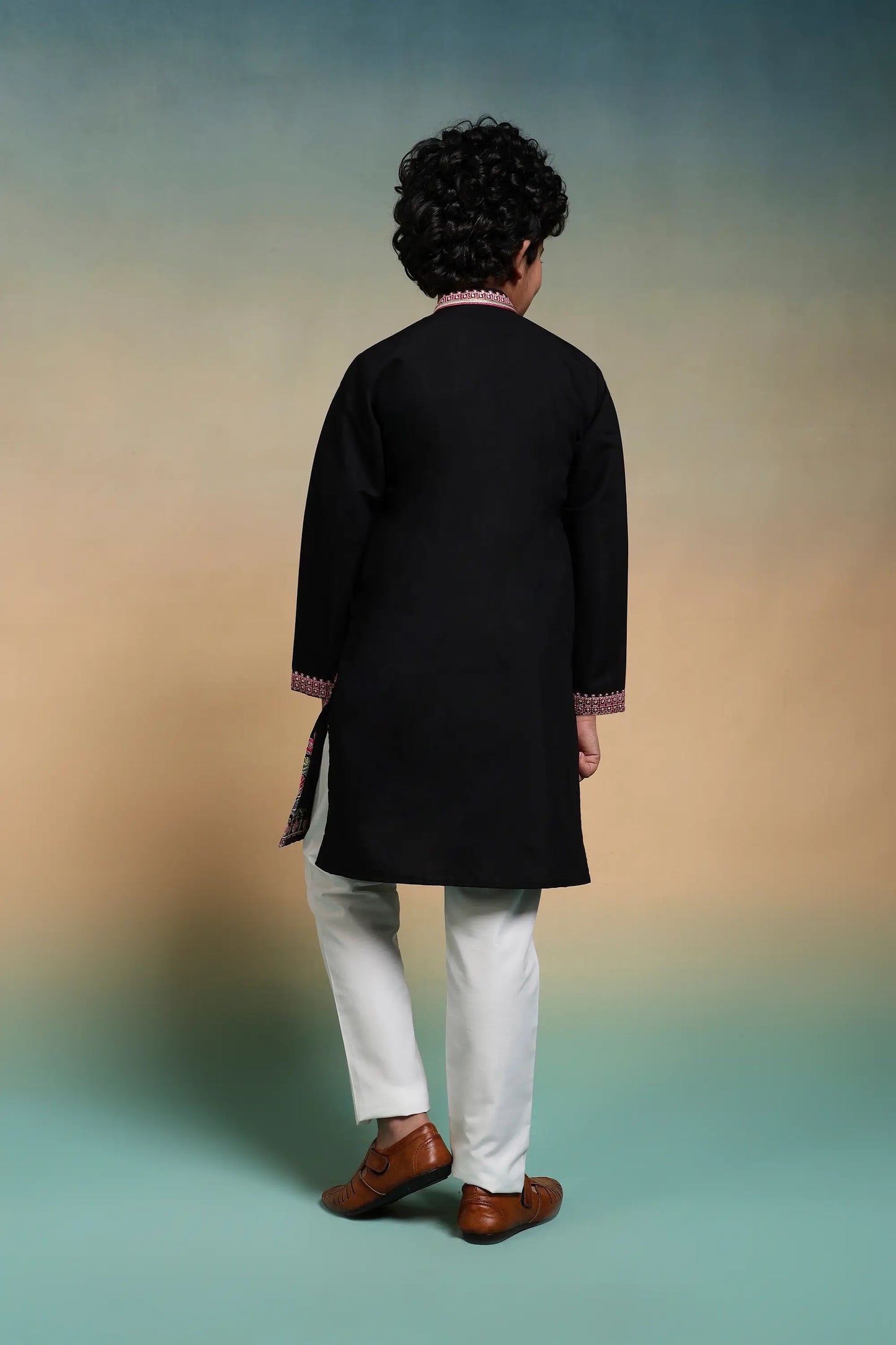 Black Embroidered Kids Kurta Set