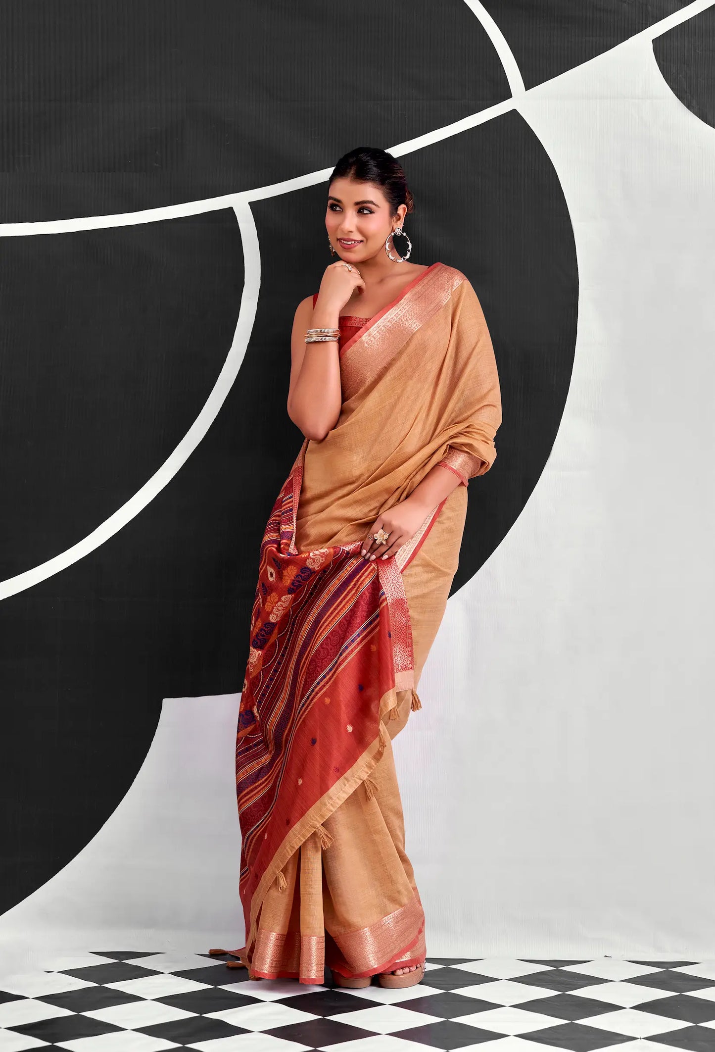 Dusty Peach Modal Cotton Weaving Saree