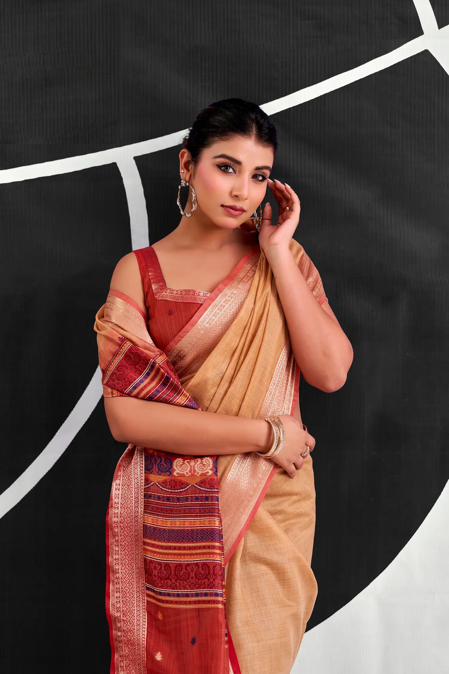 Dusty Peach Modal Cotton Weaving Saree