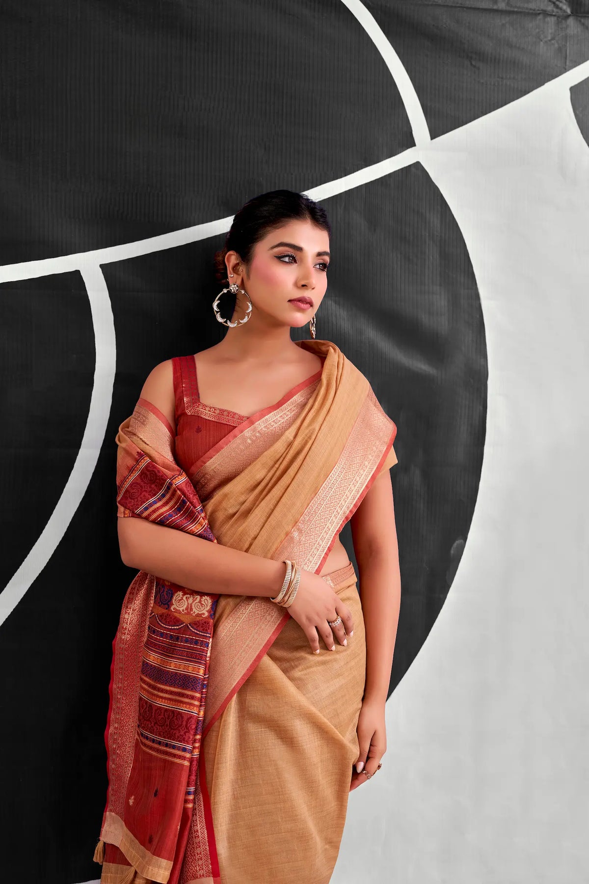 Dusty Peach Modal Cotton Weaving Saree