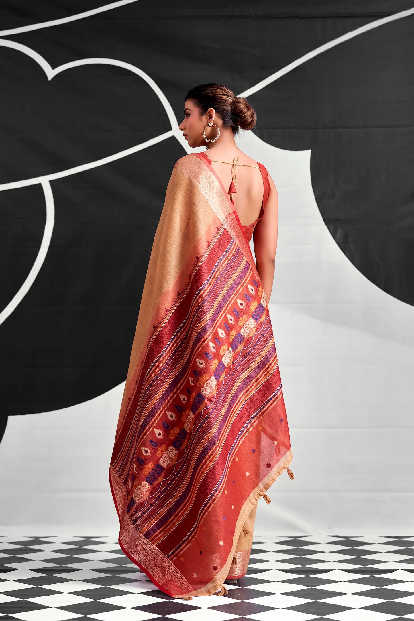 Dusty Peach Modal Cotton Weaving Saree