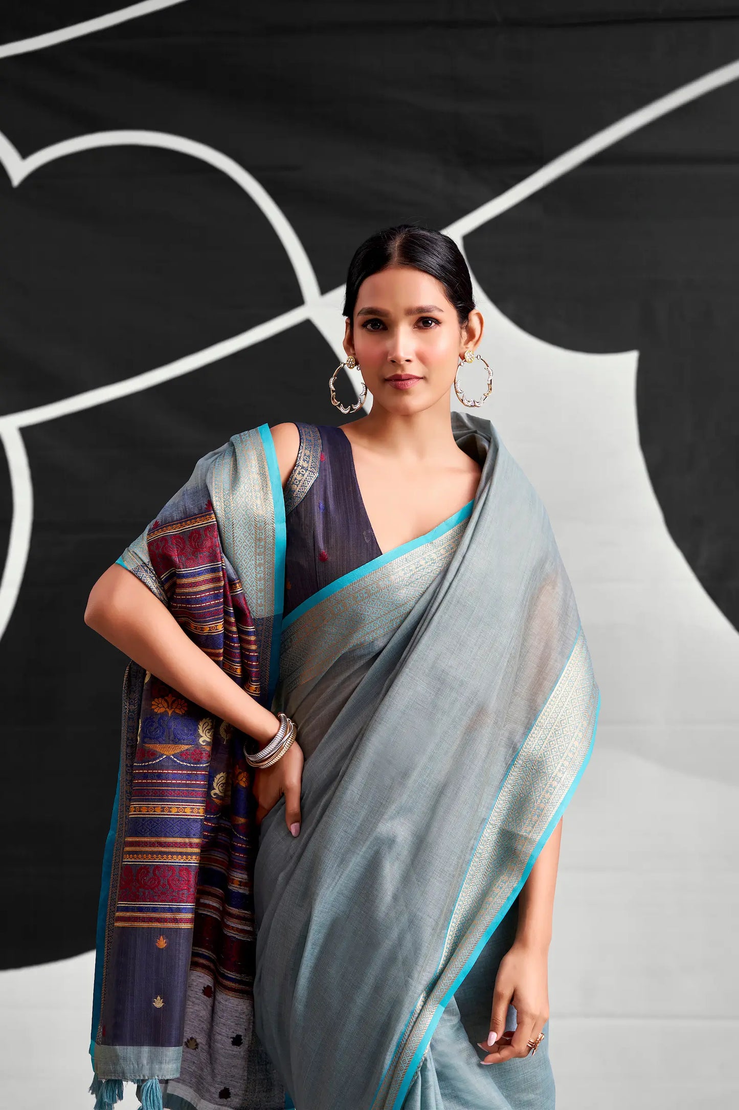 Steel Blue Modal Cotton Weaving Saree
