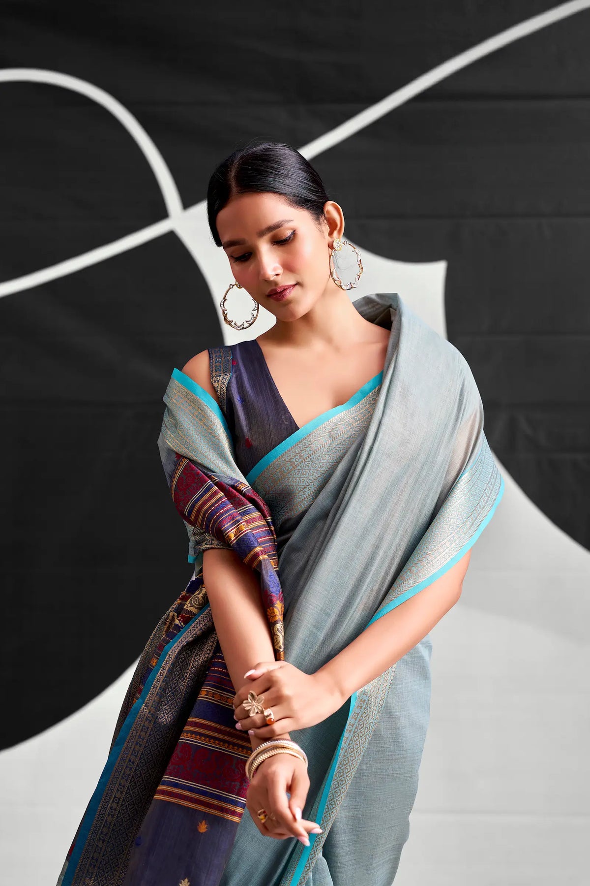 Steel Blue Modal Cotton Weaving Saree