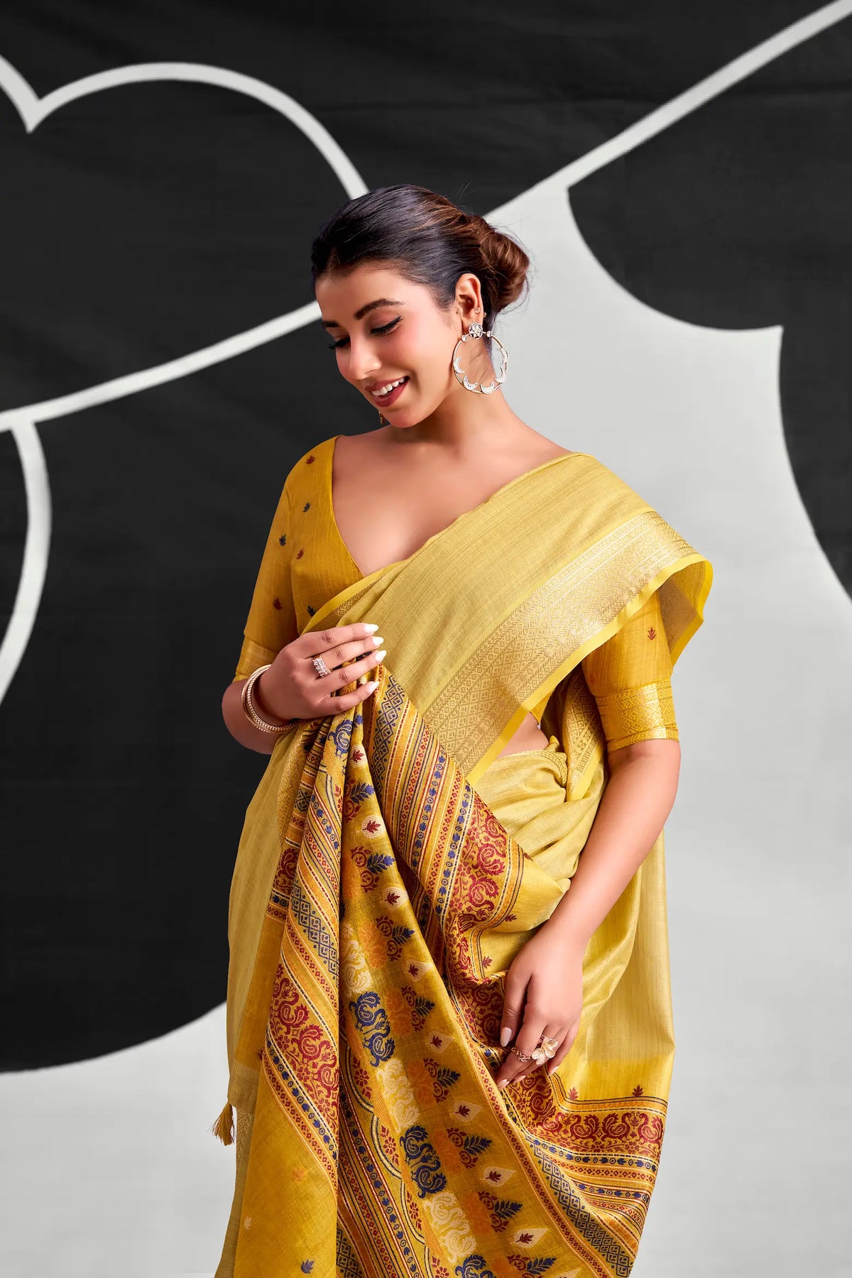 Lime Yellow Modal Cotton Weaving Saree