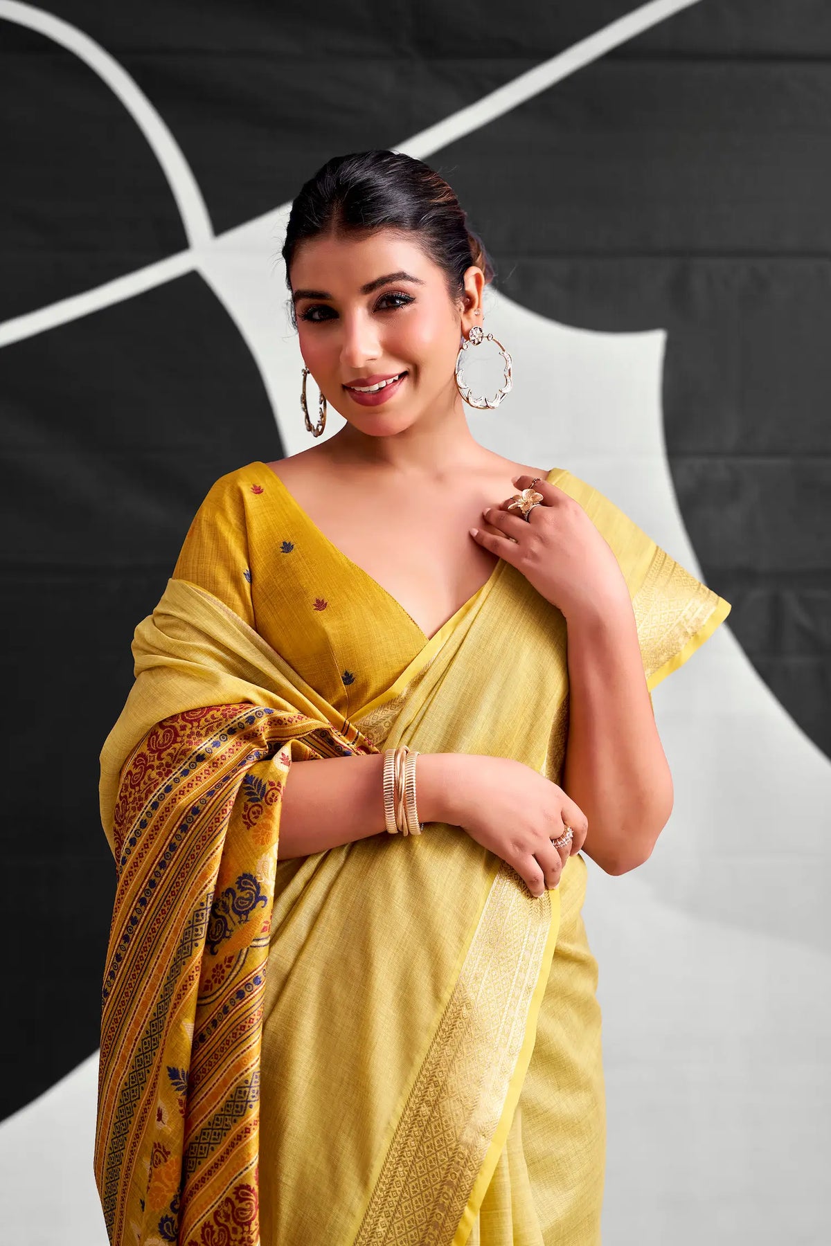 Lime Yellow Modal Cotton Weaving Saree