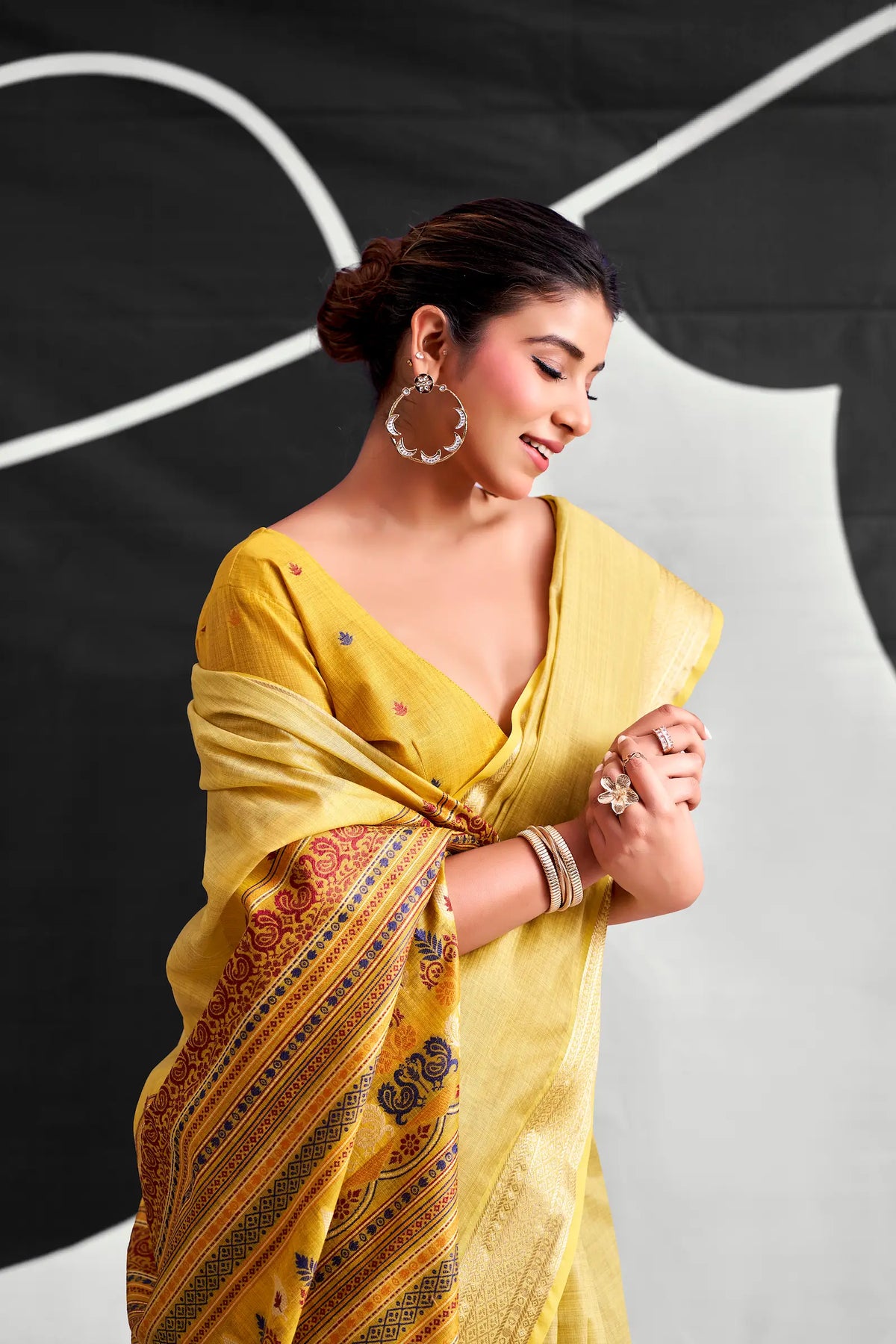 Lime Yellow Modal Cotton Weaving Saree