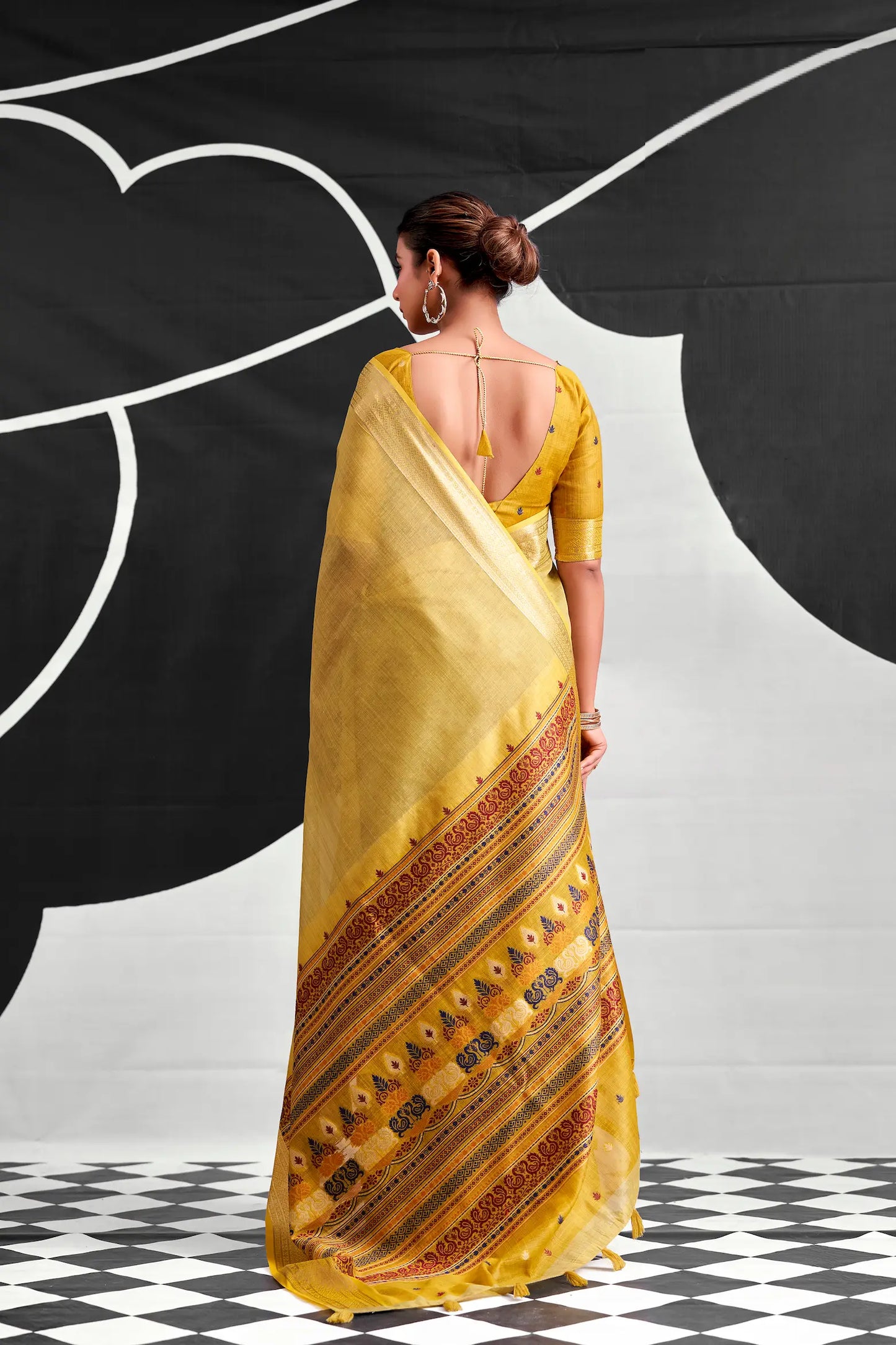 Lime Yellow Modal Cotton Weaving Saree