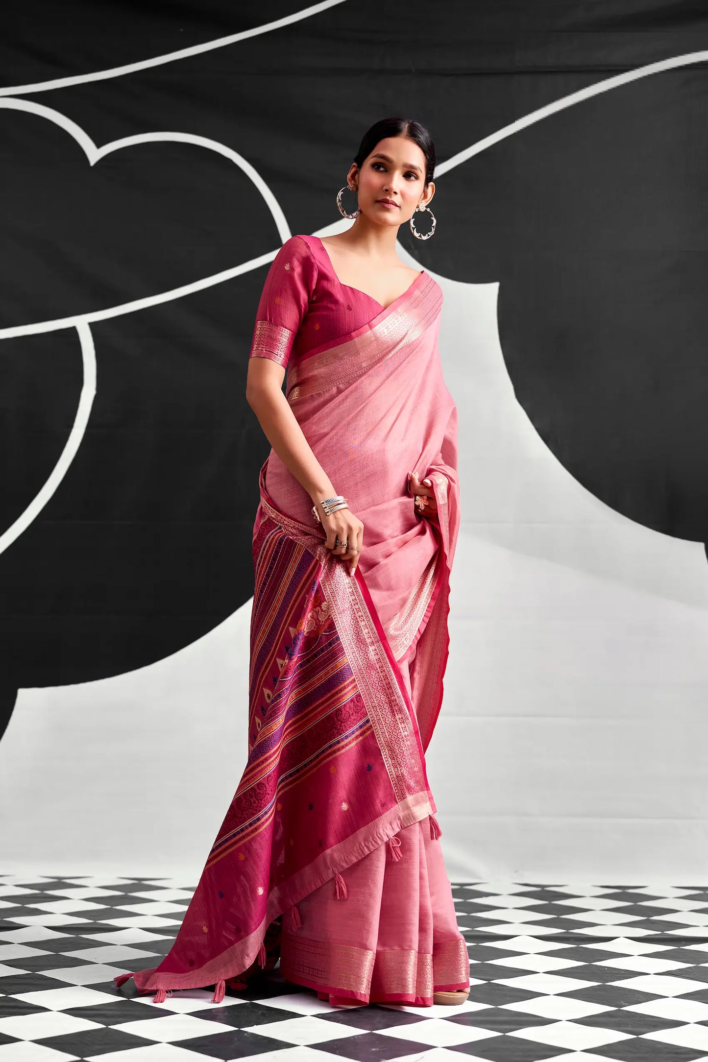 Rose Pink Modal Cotton Weaving Saree