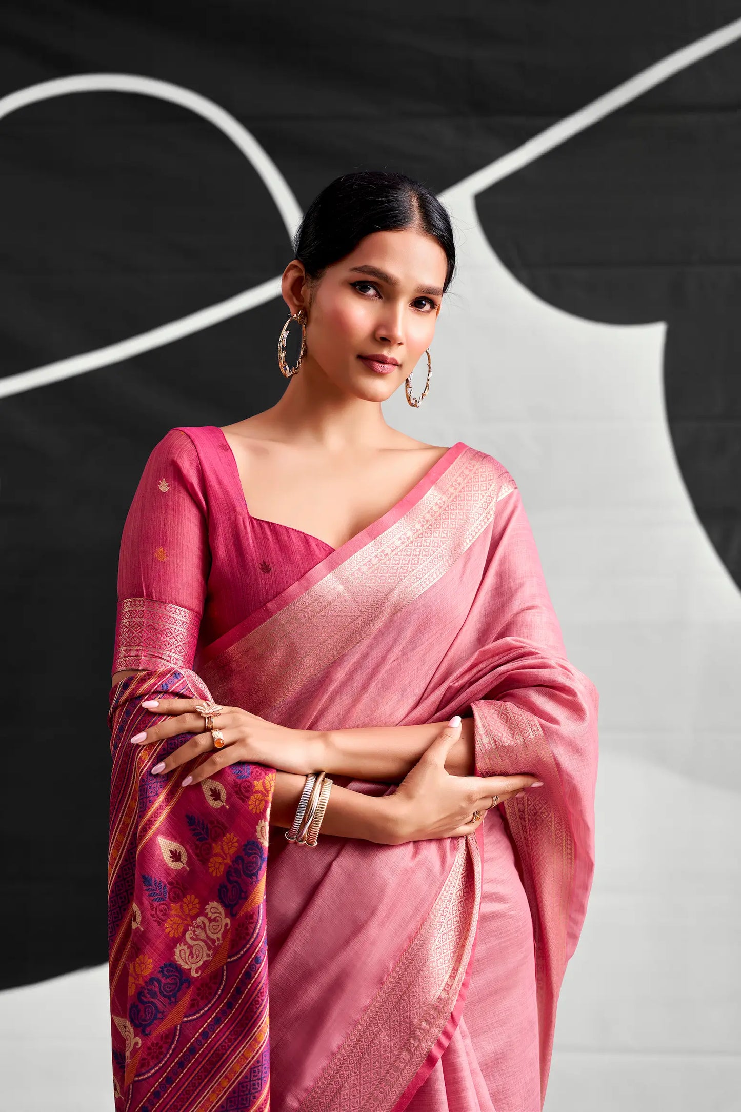 Rose Pink Modal Cotton Weaving Saree