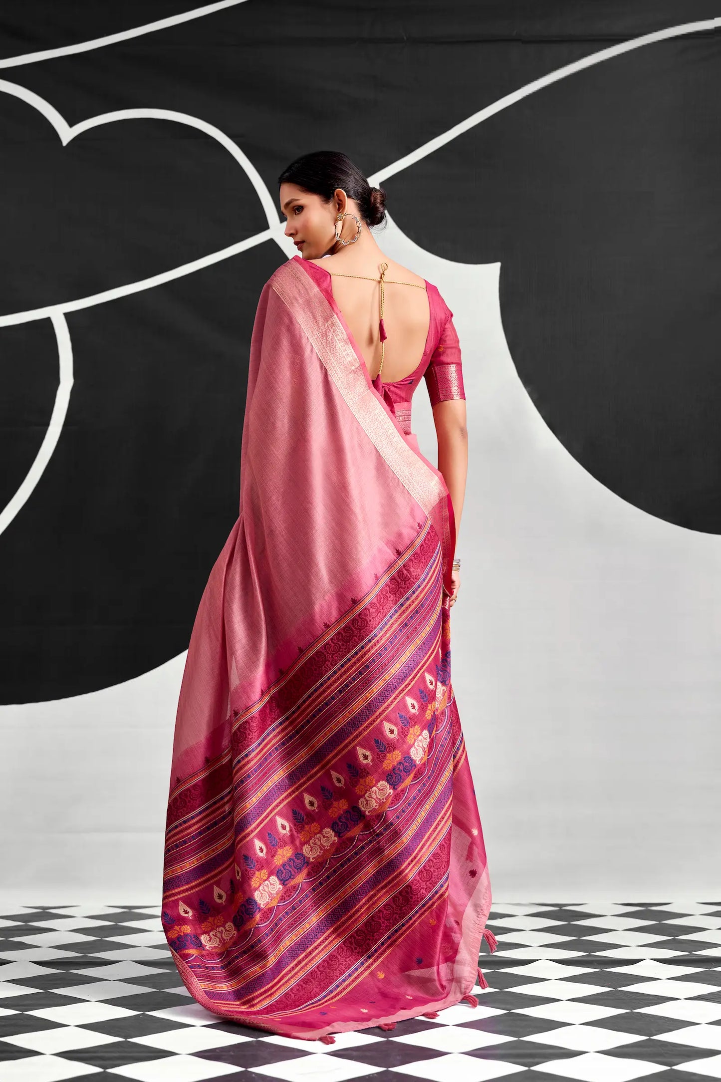 Rose Pink Modal Cotton Weaving Saree